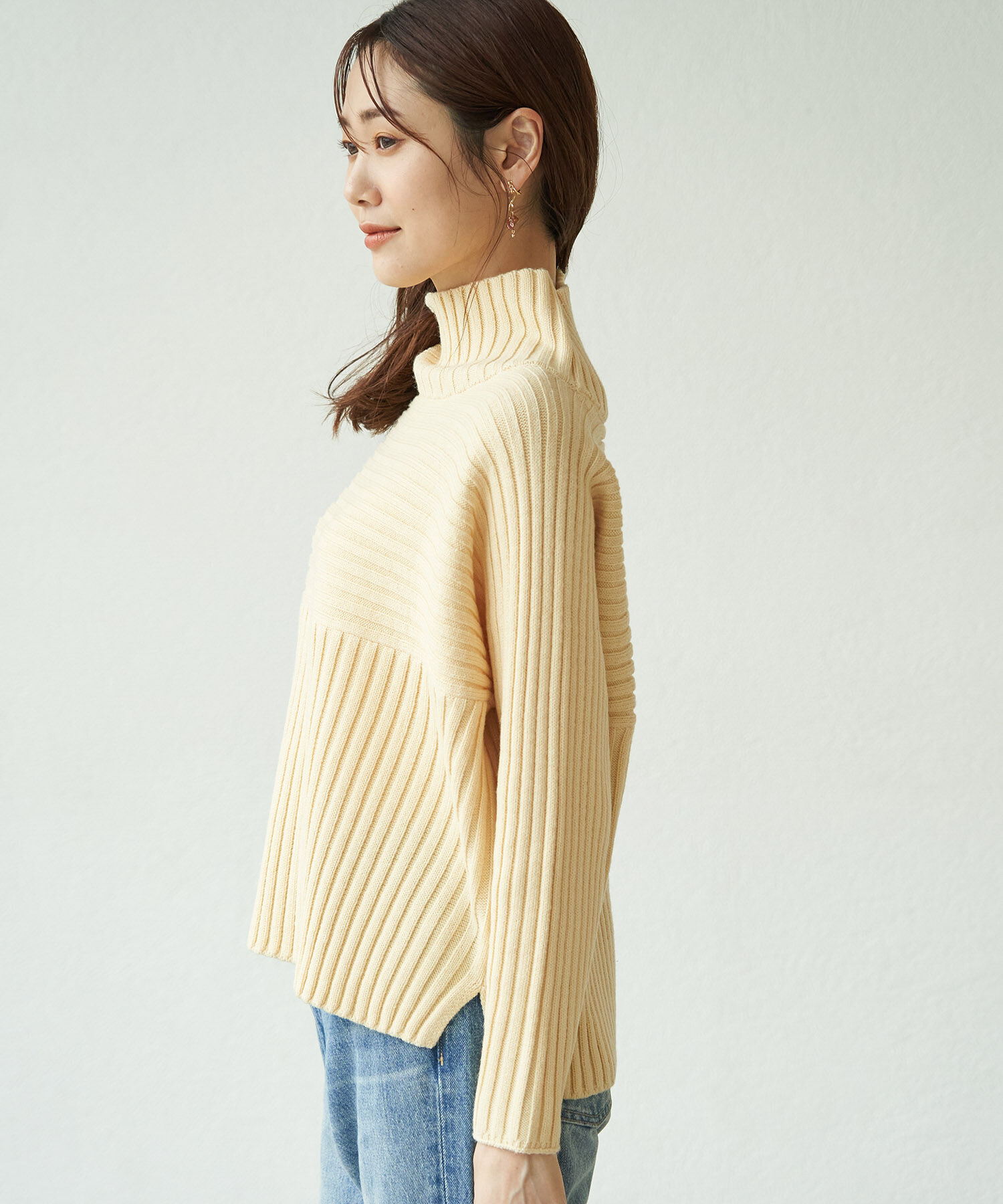 Rope&rsquo;Picnic「【芳根京子さん別注カラー:ブルー,カラシ】リブ切替プルオーバー」|ニット・セーター|