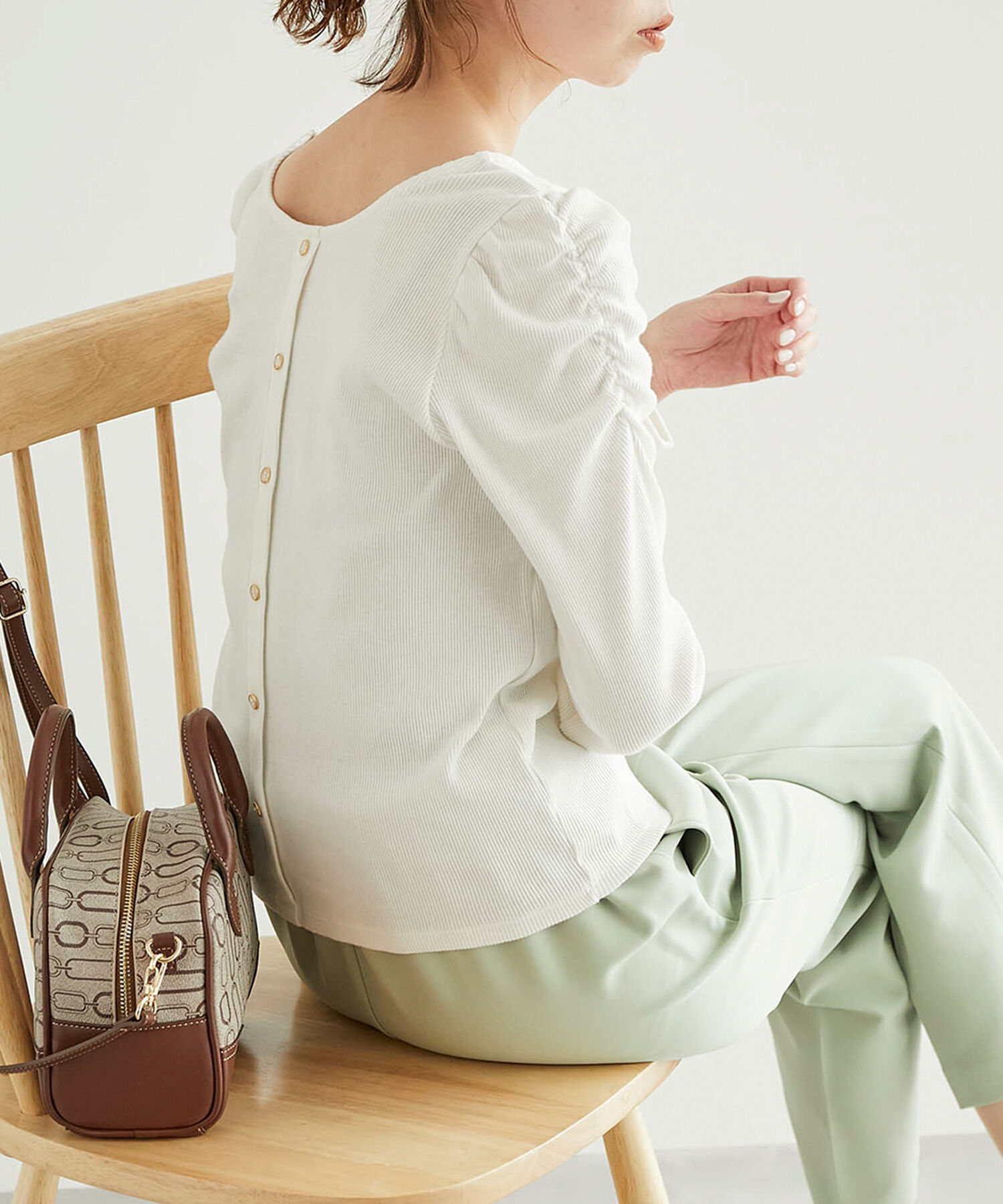 Rope&rsquo;Picnic「袖ギャザートップス」|Tシャツ・カットソー|ホワイト(10)