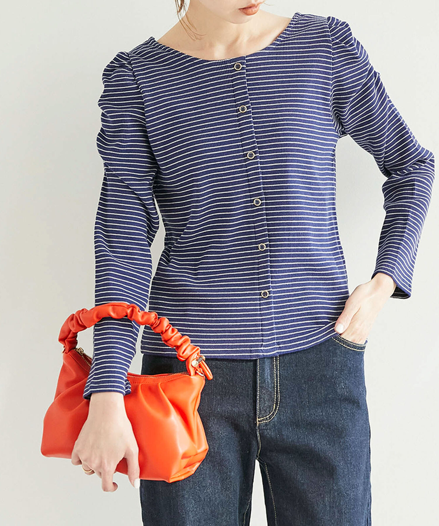 Rope&rsquo;Picnic「袖ギャザートップス」|Tシャツ・カットソー|ネイビー系(41)