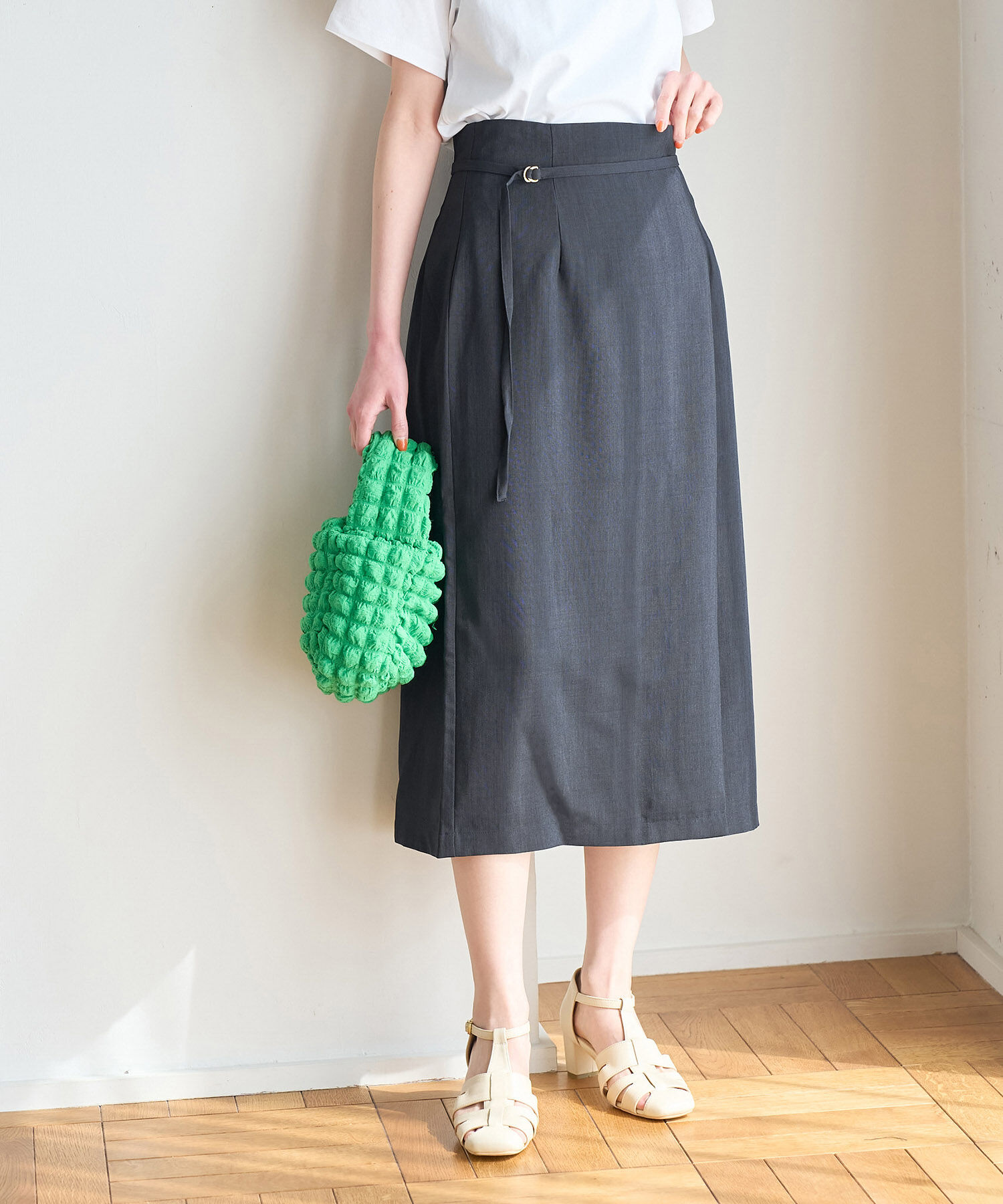 Rope&rsquo;Picnic「【着丈が選べる/着丈長め】リネンライクラップスカート」|スカート|ネイビー(40)