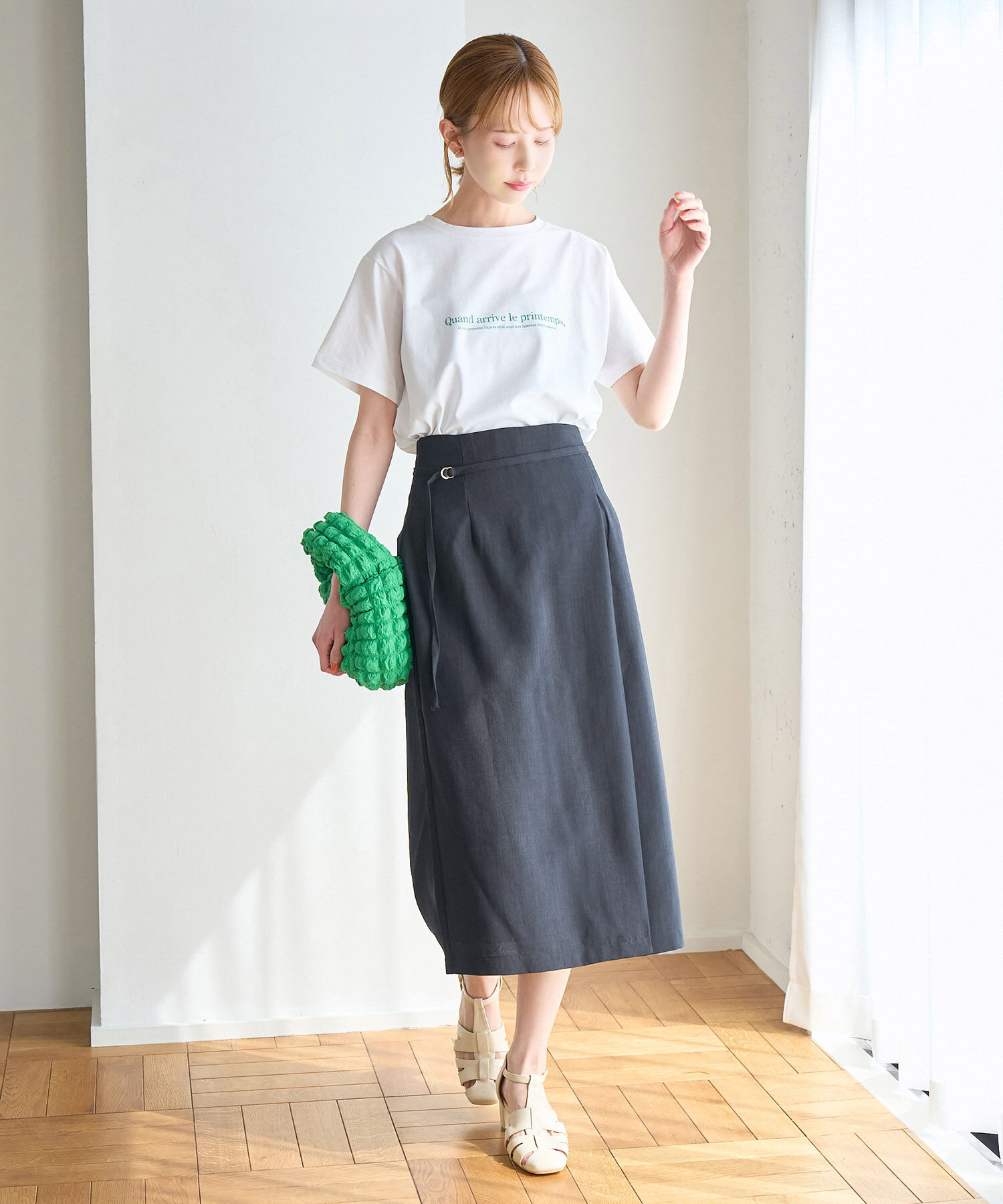 Rope&rsquo;Picnic「【着丈が選べる/着丈長め】リネンライクラップスカート」|スカート|