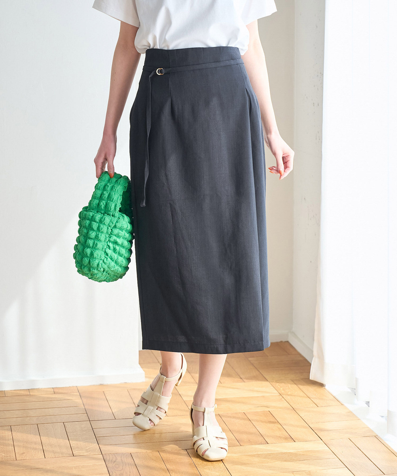 Rope&rsquo;Picnic「【着丈が選べる/着丈長め】リネンライクラップスカート」|スカート|