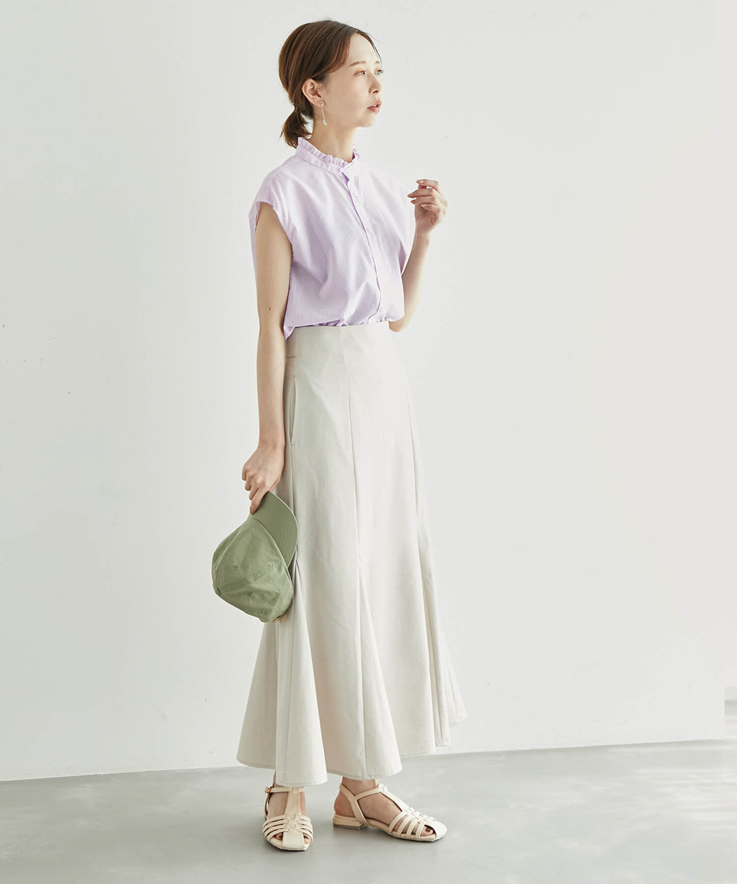 Rope&rsquo;Picnic「フリルバンドカラーフレンチスリーブシャツ　ストライプシャツ」|シャツ・ブラウス|