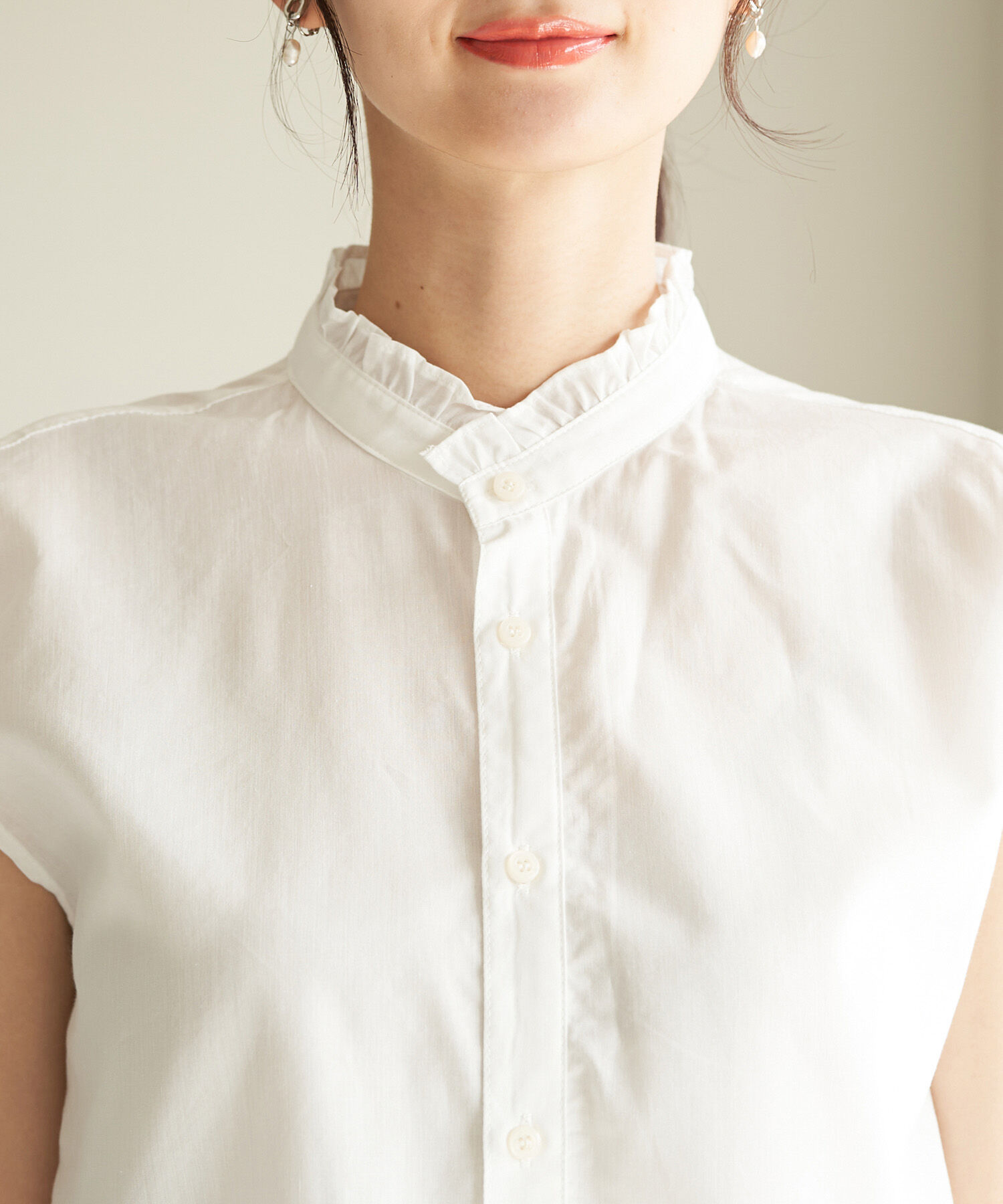 Rope&rsquo;Picnic「フリルバンドカラーフレンチスリーブシャツ　ストライプシャツ」|シャツ・ブラウス|