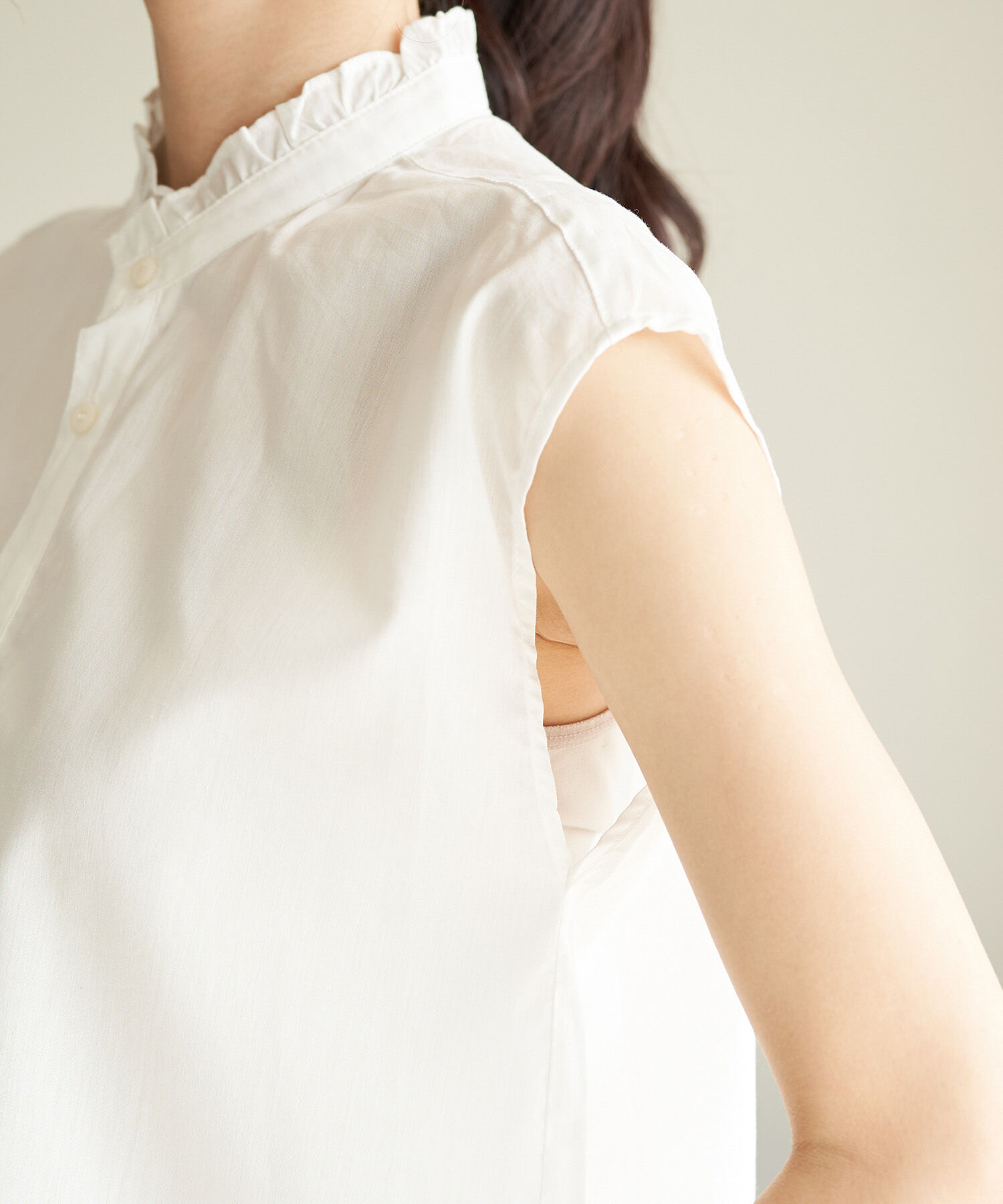 Rope&rsquo;Picnic「フリルバンドカラーフレンチスリーブシャツ　ストライプシャツ」|シャツ・ブラウス|