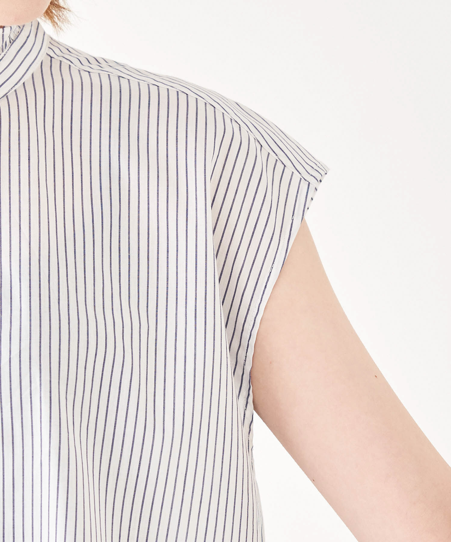 Rope&rsquo;Picnic「フリルバンドカラーフレンチスリーブシャツ　ストライプシャツ」|シャツ・ブラウス|