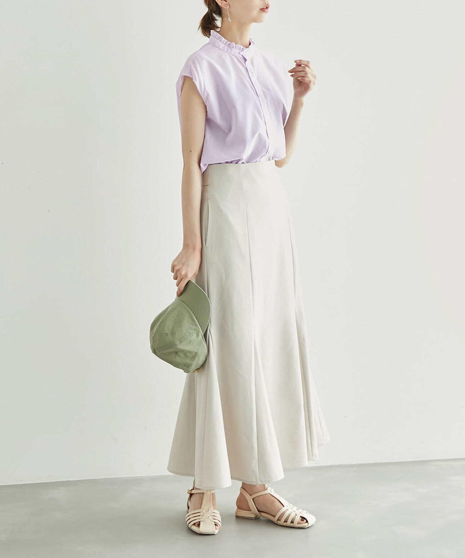 Rope&rsquo;Picnic「フリルバンドカラーフレンチスリーブシャツ　ストライプシャツ」|シャツ・ブラウス|