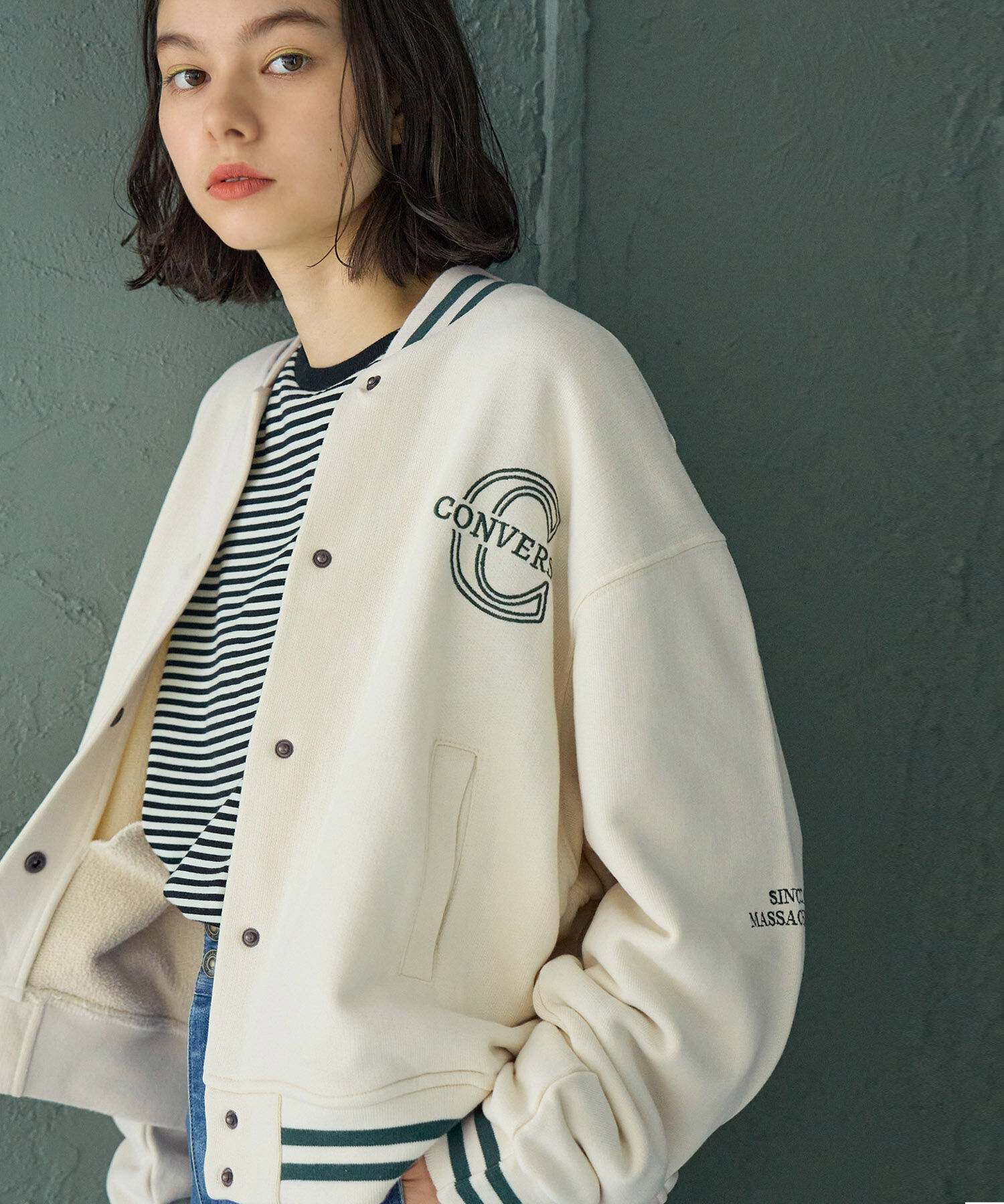 ROPE' PICNIC R「【CONVERSE/コンバース】裏毛リブラインスタジャン」|ブルゾン・スタジャン|