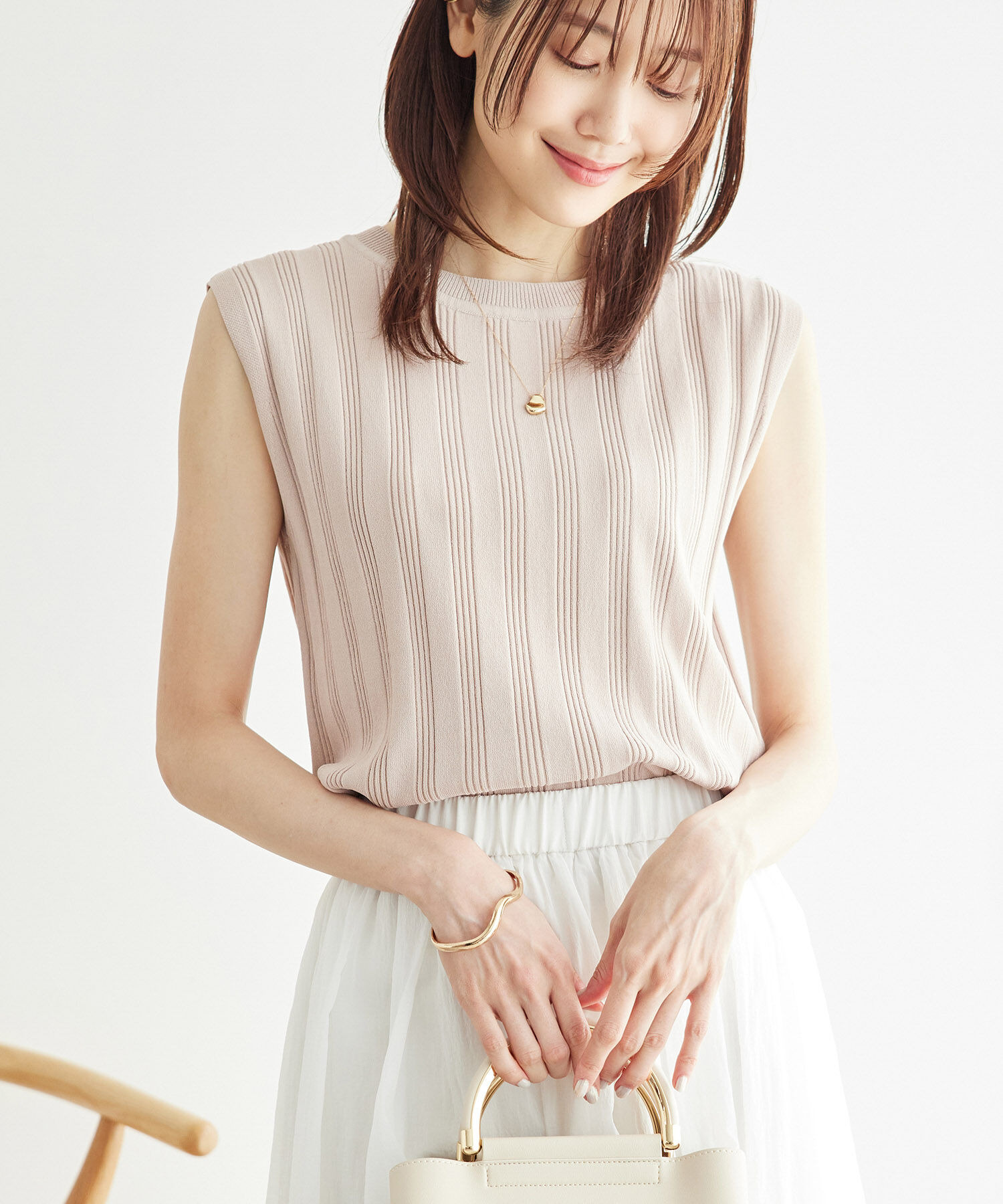 Rope&rsquo;Picnic「バックパールニットプルオーバー/2WAY・UVカット・洗濯機OK・冷感」|ニット・セーター|