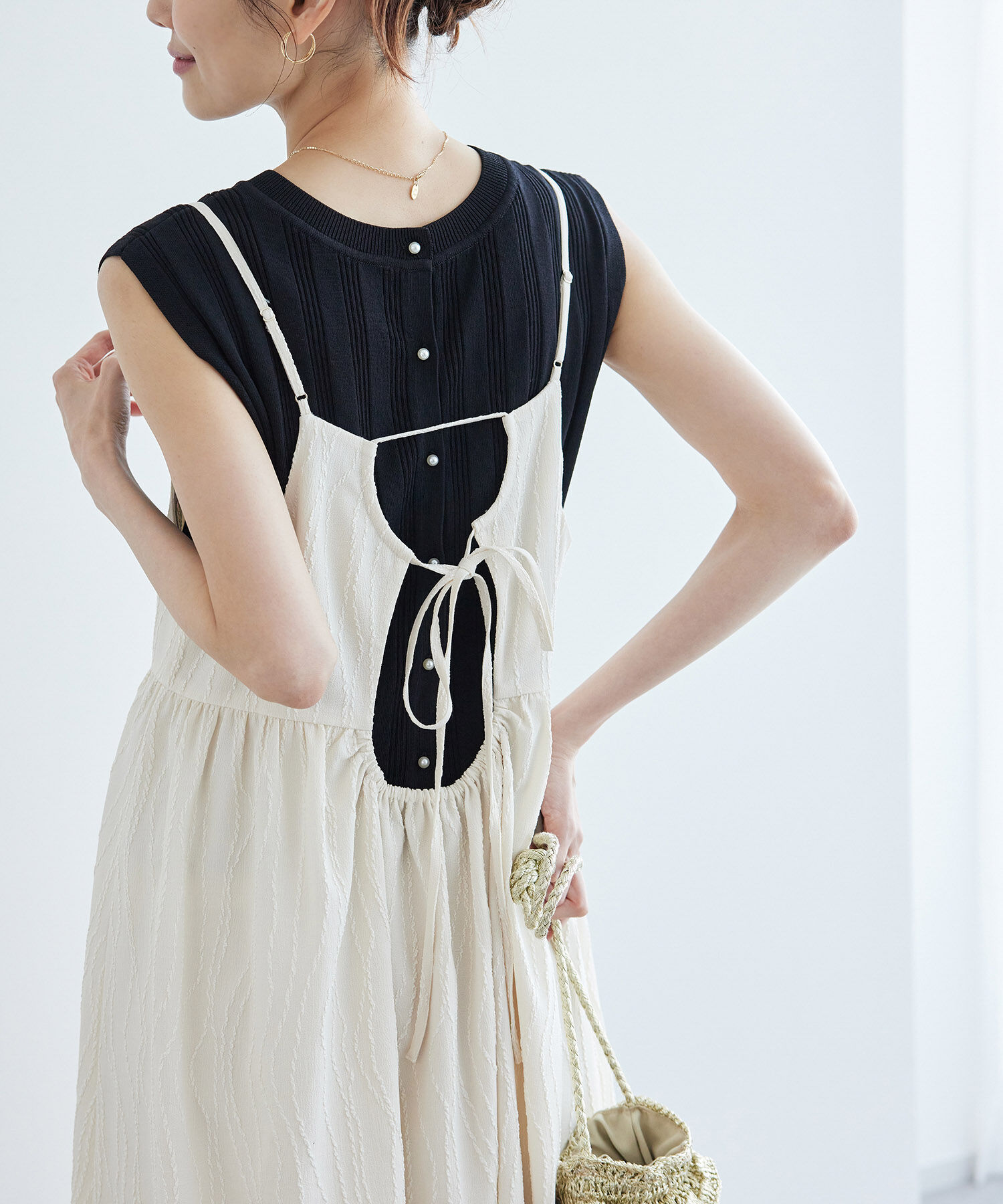 Rope&rsquo;Picnic「バックパールニットプルオーバー/2WAY・UVカット・洗濯機OK・冷感」|ニット・セーター|