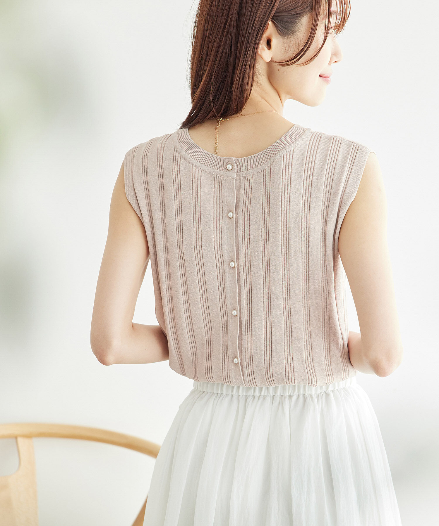 Rope&rsquo;Picnic「バックパールニットプルオーバー/2WAY・UVカット・洗濯機OK・冷感」|ニット・セーター|ベージュ(27)