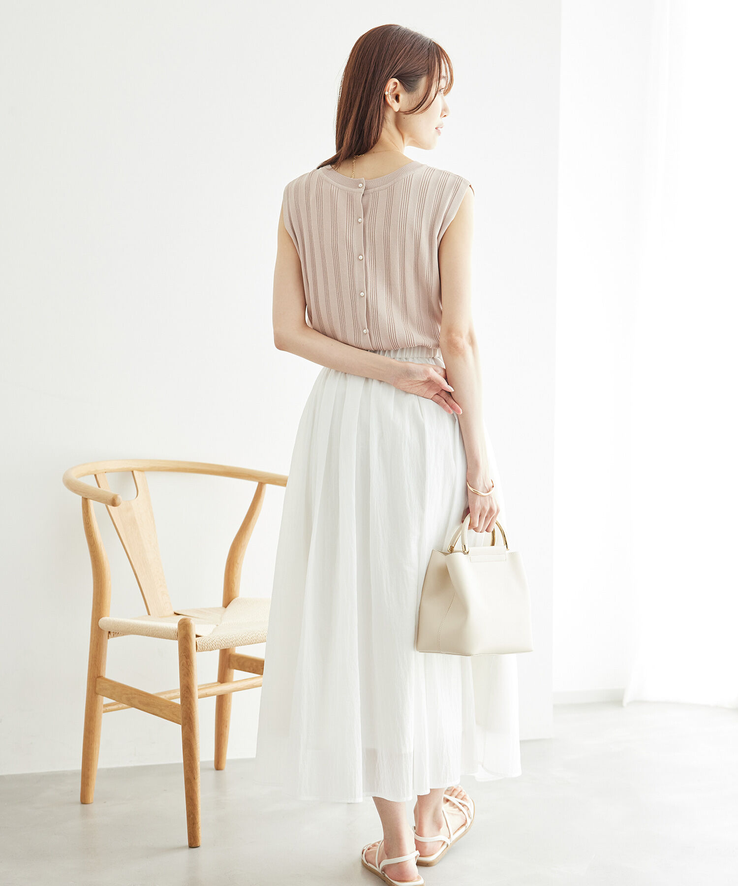 Rope&rsquo;Picnic「バックパールニットプルオーバー/2WAY・UVカット・洗濯機OK・冷感」|ニット・セーター|