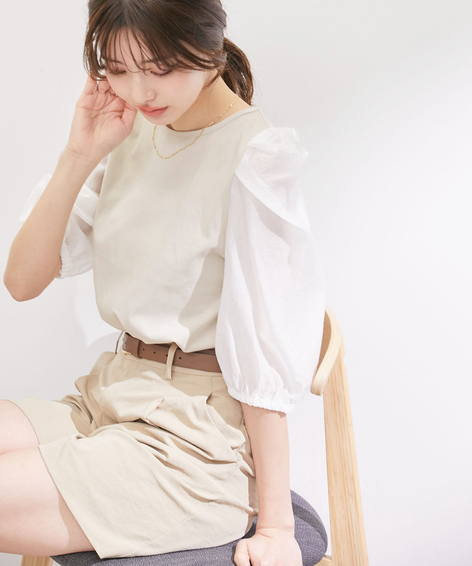 Rope&rsquo;Picnic「袖異素材カットトップス」|Tシャツ・カットソー|