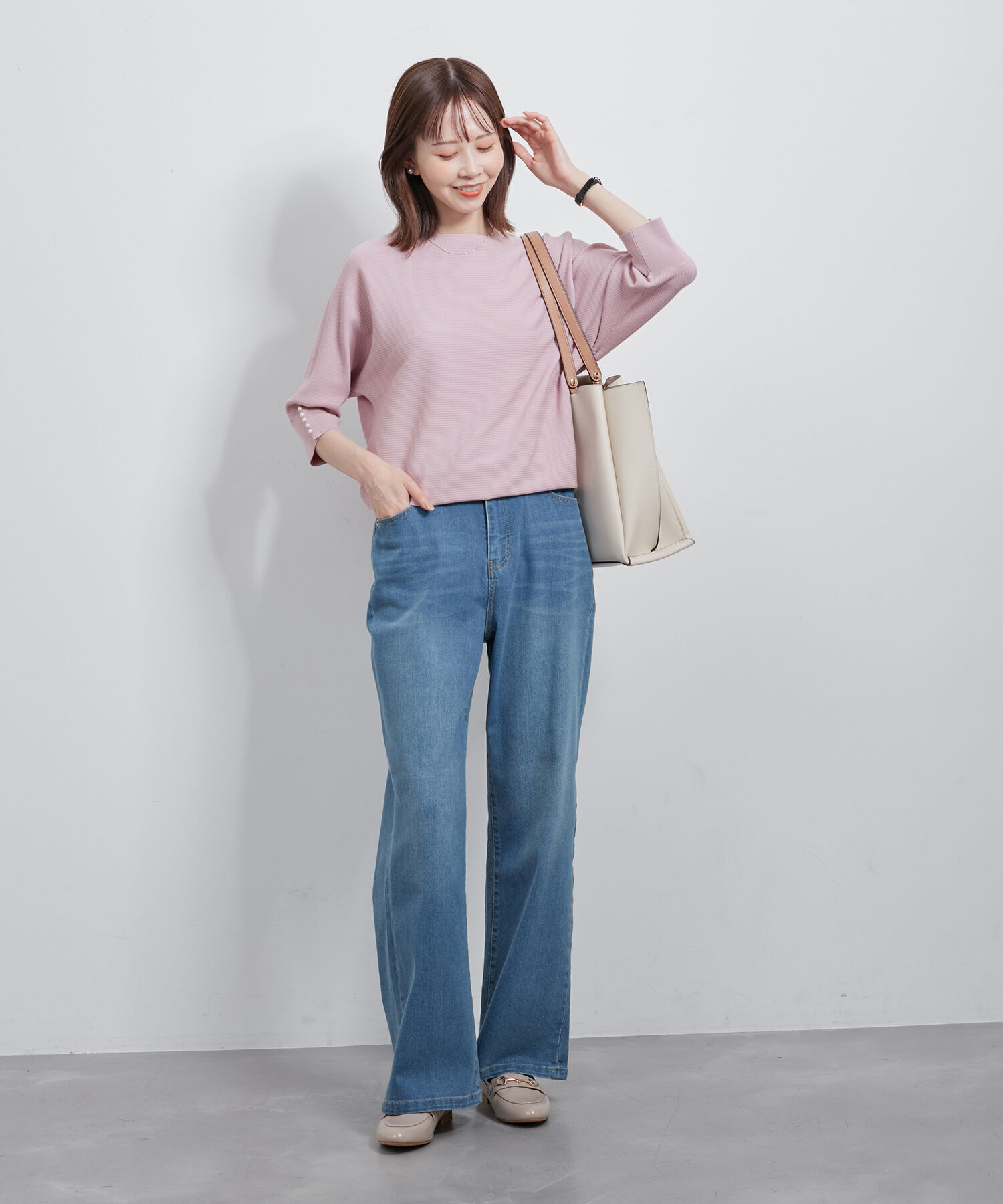 Rope&rsquo;Picnic「7分袖パールドルマンニット」|ニット・セーター|