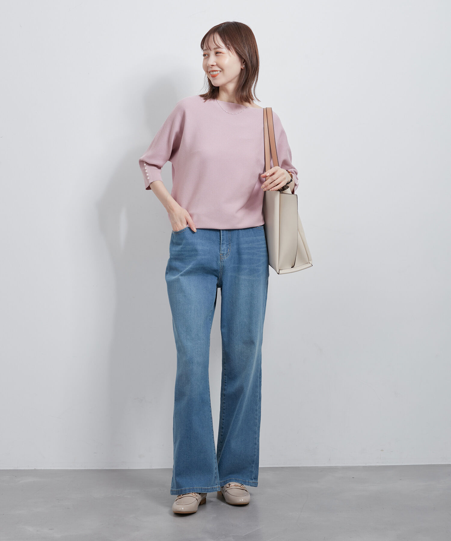 Rope&rsquo;Picnic「7分袖パールドルマンニット」|ニット・セーター|