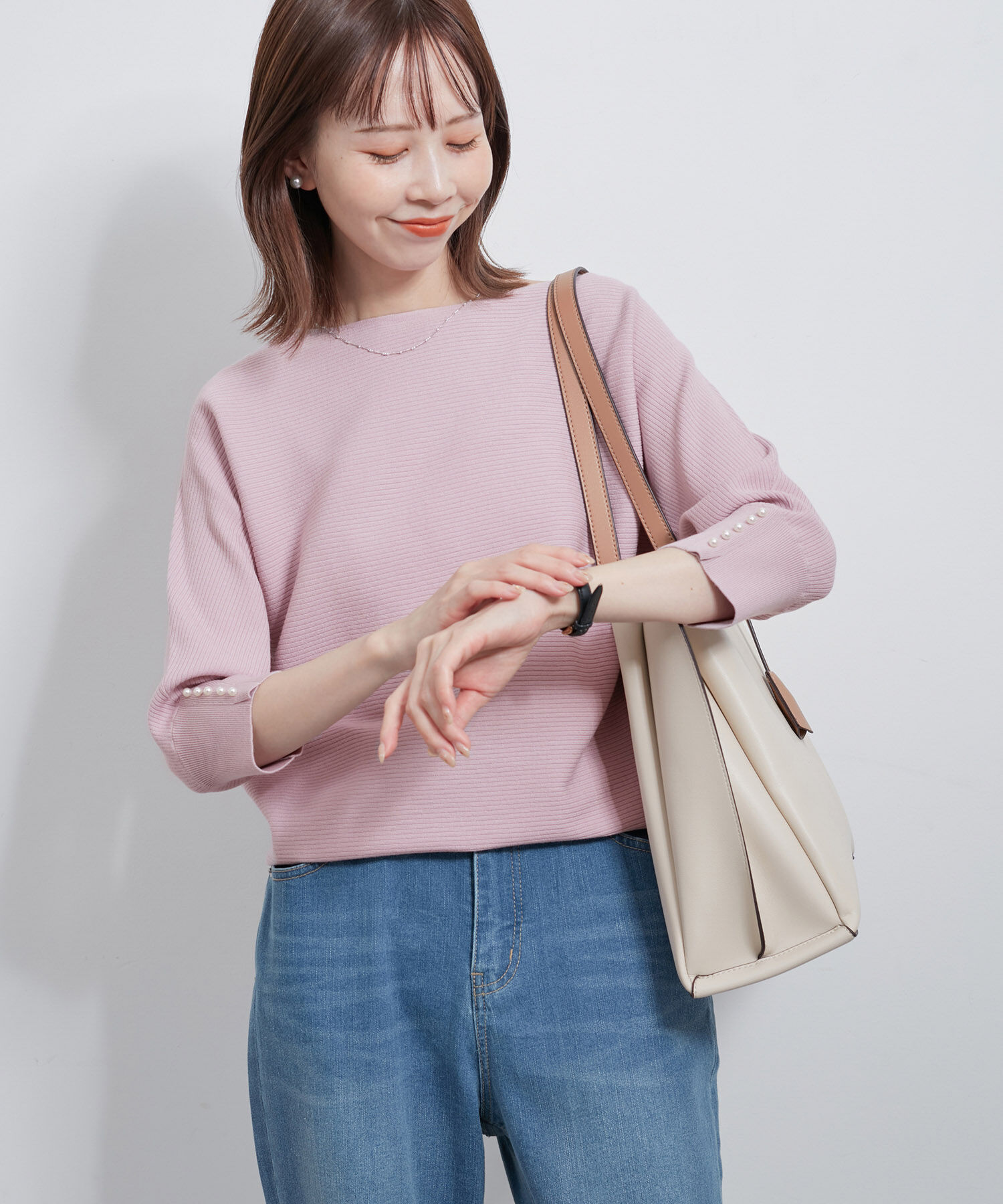 Rope&rsquo;Picnic「7分袖パールドルマンニット」|ニット・セーター|