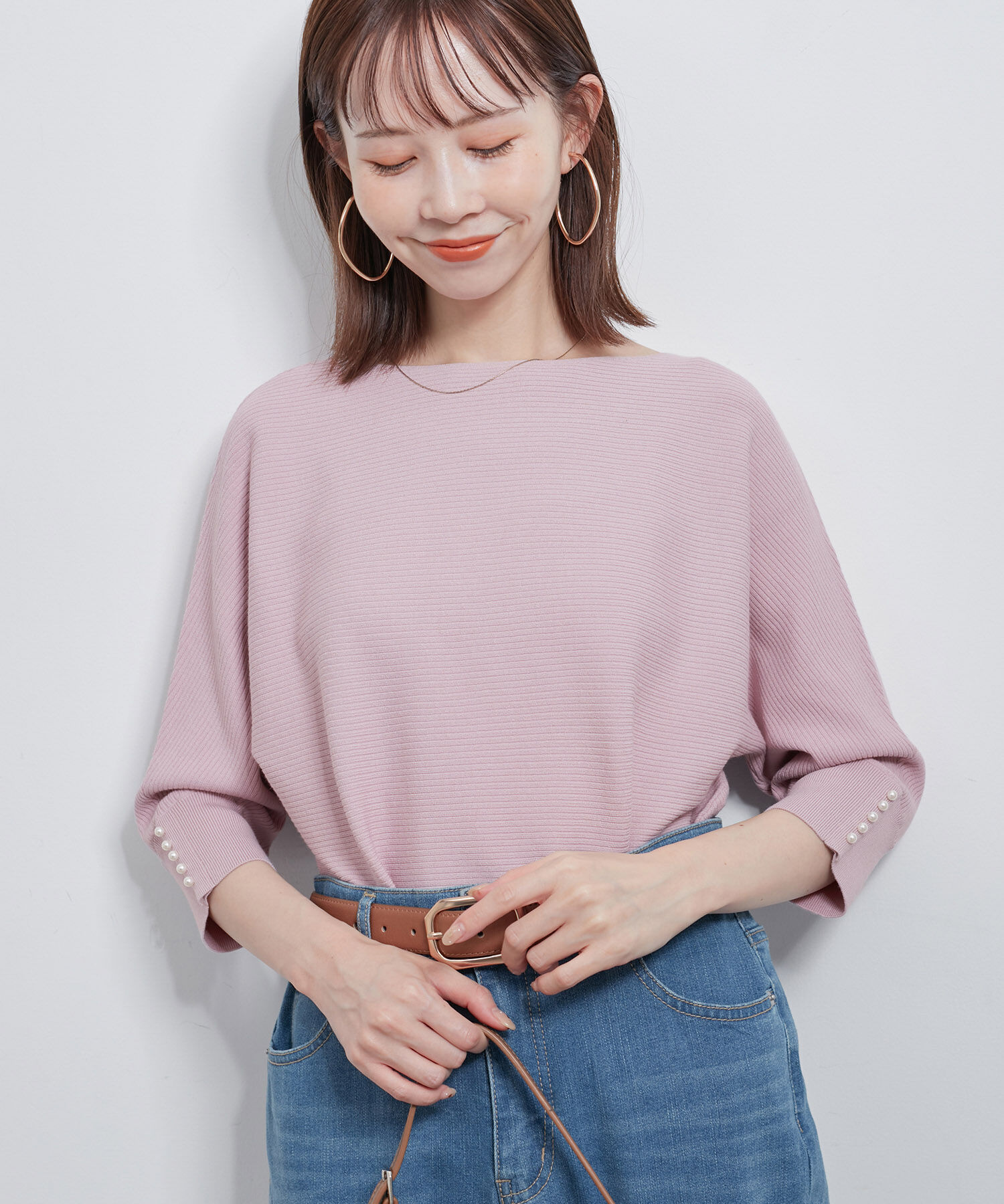 Rope&rsquo;Picnic「7分袖パールドルマンニット」|ニット・セーター|