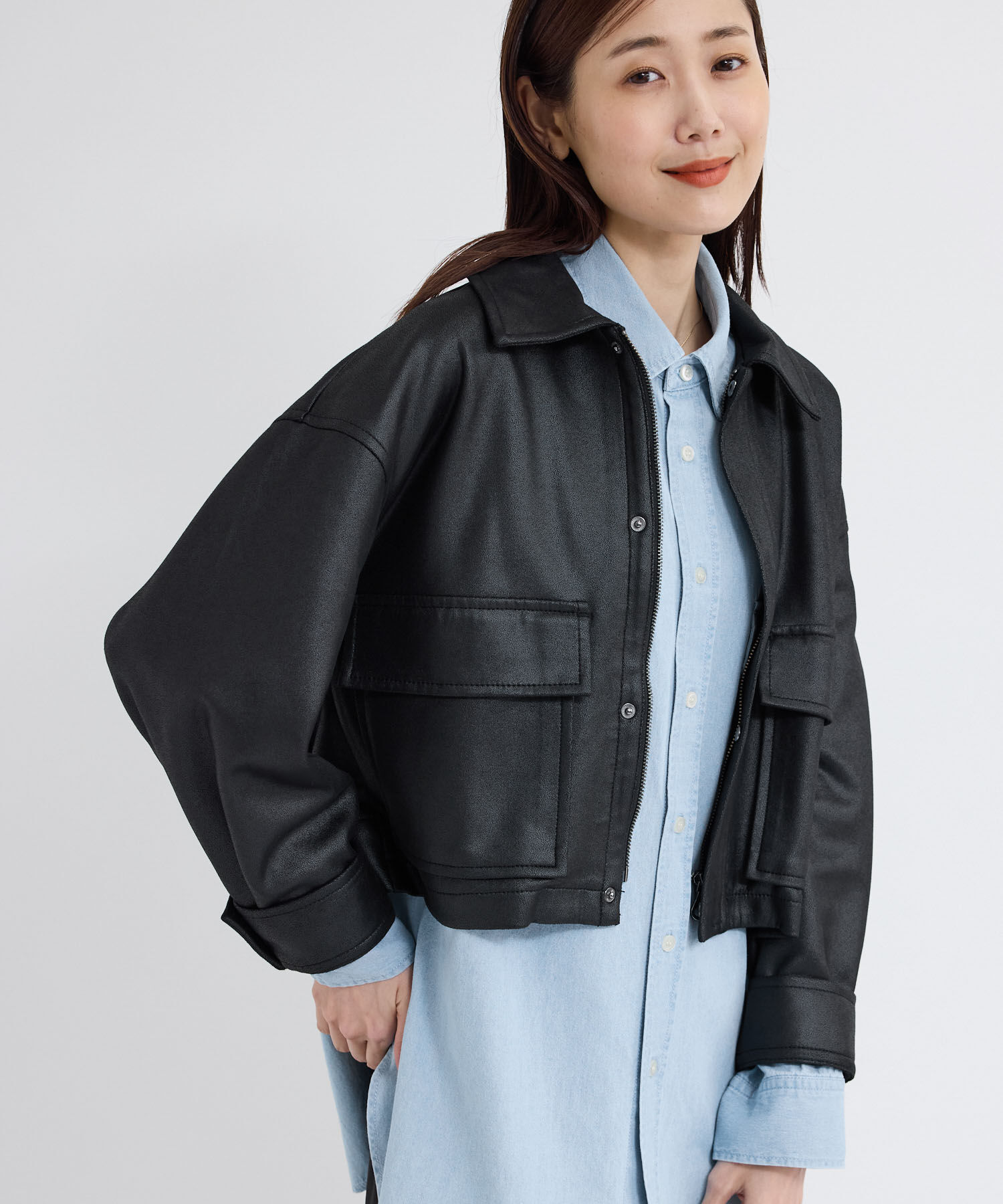 Rope&rsquo;Picnic「シンセティックレザー風マシュマロブルゾン」|ブルゾン・スタジャン|