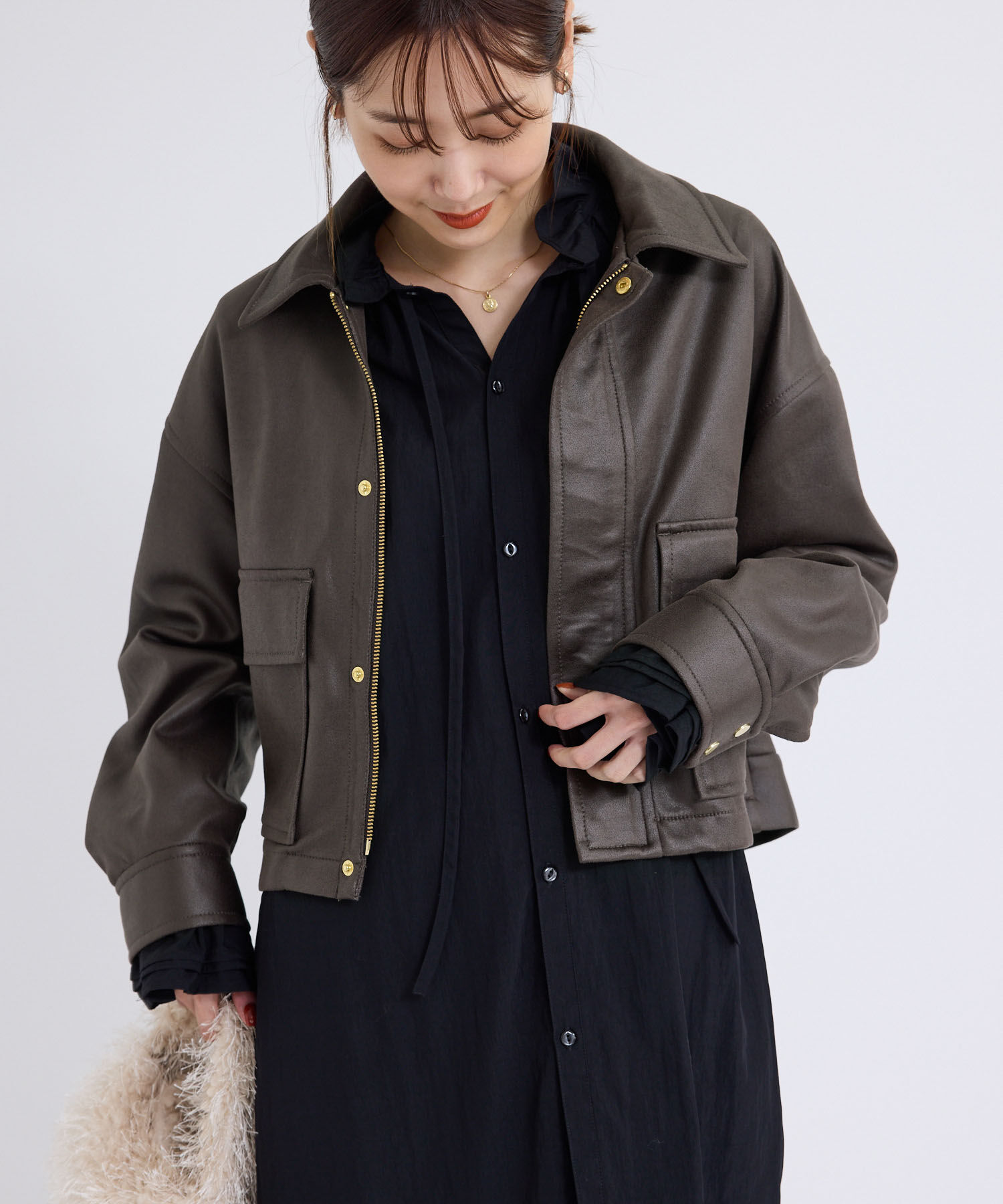 Rope&rsquo;Picnic「シンセティックレザー風マシュマロブルゾン」|ブルゾン・スタジャン|