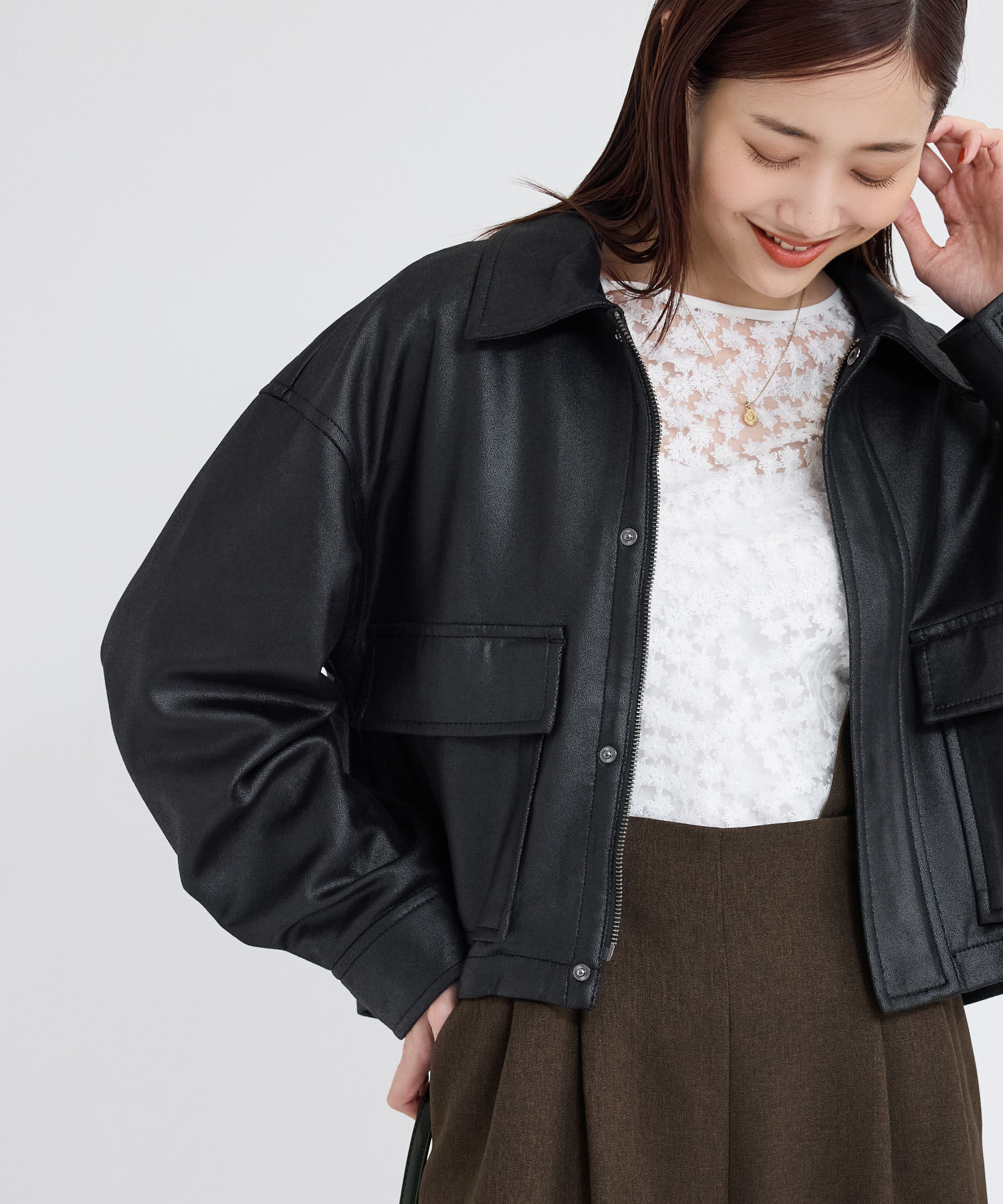 Rope&rsquo;Picnic「シンセティックレザー風マシュマロブルゾン」|ブルゾン・スタジャン|