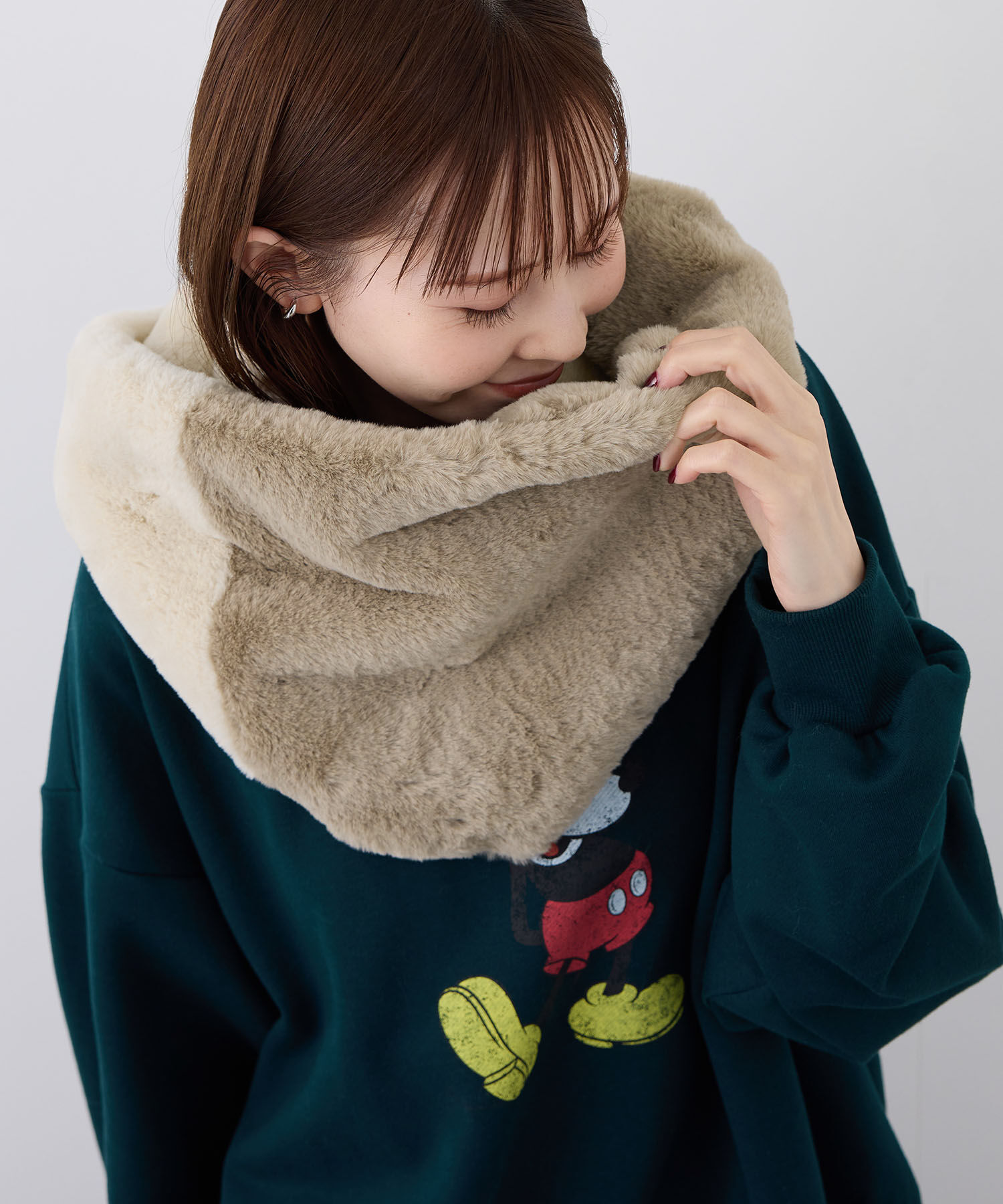 ROPE PICNIC PASSAGE「ソフトフェイクファーバイカラースヌード」|ストール|ベージュ系(28)