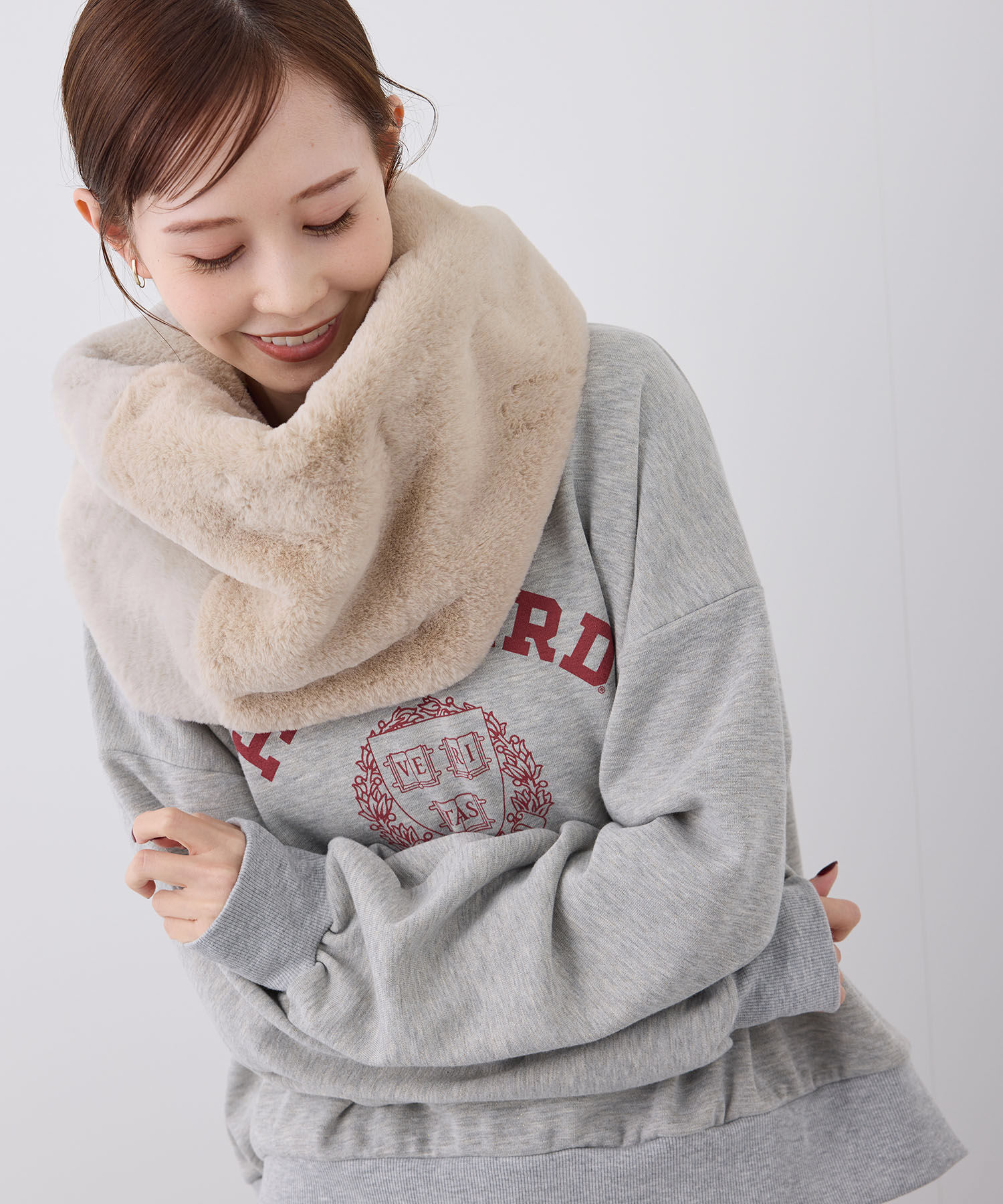 ROPE PICNIC PASSAGE「ソフトフェイクファーバイカラースヌード」|ストール|ピンク系(65)