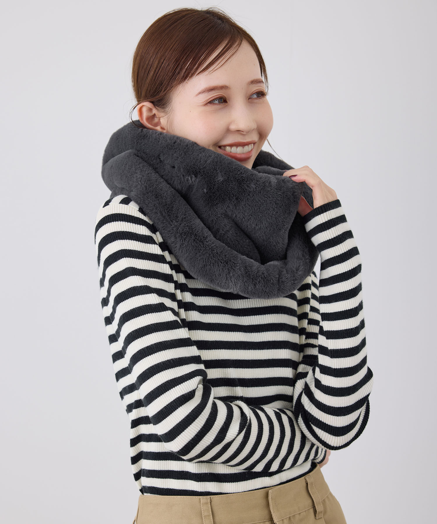 ROPE PICNIC PASSAGE「ソフトフェイクファーバイカラースヌード」|ストール|