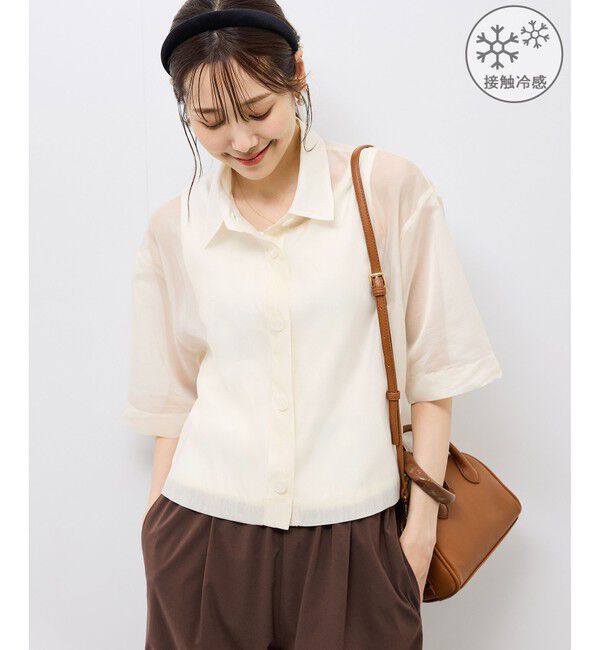 Rope&rsquo;Picnic「【接触冷感】ハーフスリーブシアーシャツ」|シャツ・ブラウス|ホワイト系(11)