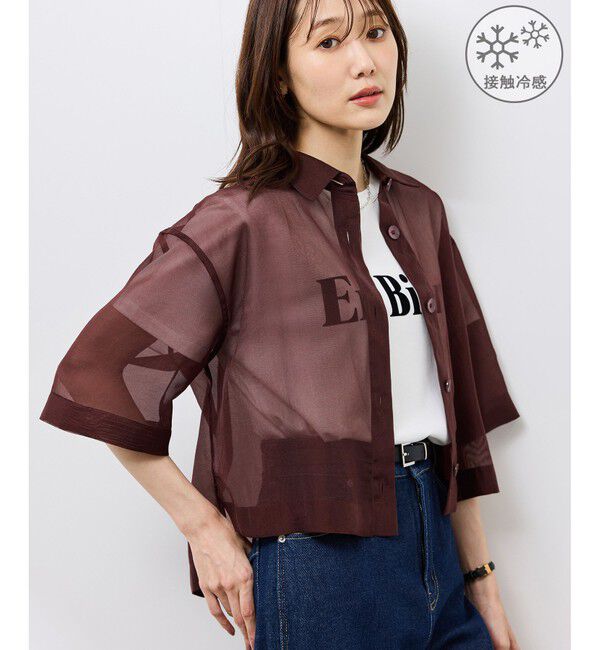 Rope&rsquo;Picnic「【接触冷感】ハーフスリーブシアーシャツ」|シャツ・ブラウス|ブラウン系(23)