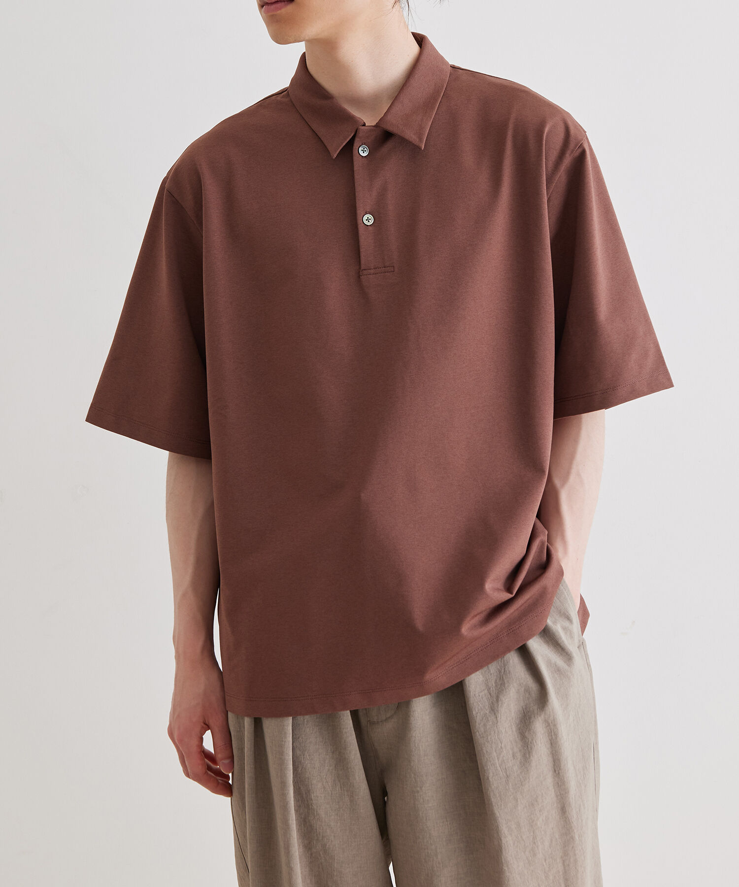 ADAM ET ROPE'「ボックスシルエット ジャージー ポロシャツ / イージーケア / ユニセックス / 吸水速乾」|ポロシャツ|ブラウン(22)