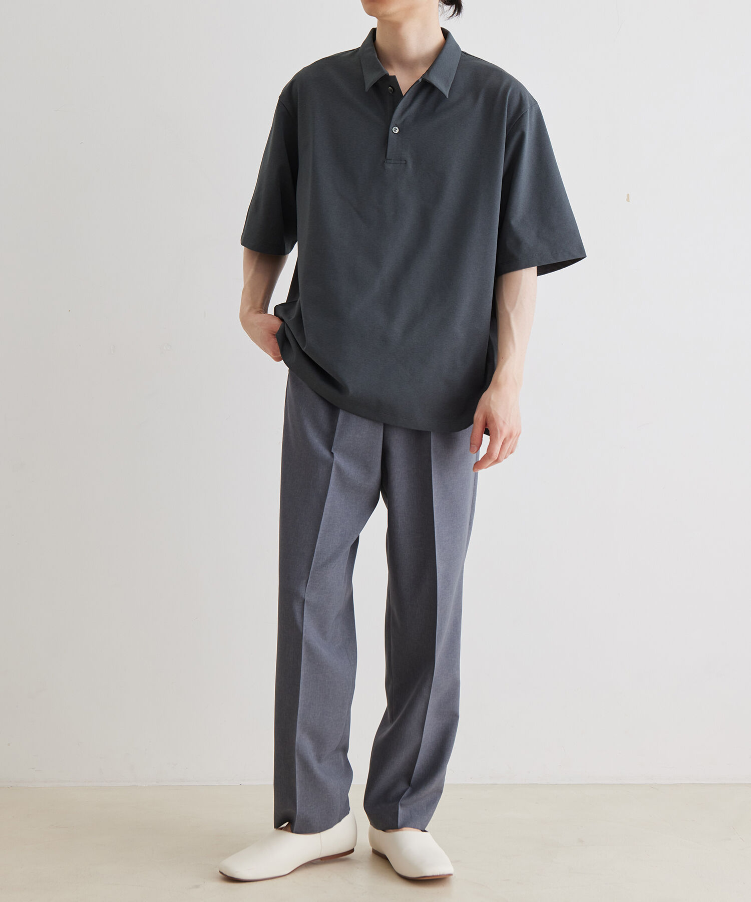 ADAM ET ROPE'「ボックスシルエット ジャージー ポロシャツ / イージーケア / ユニセックス / 吸水速乾」|ポロシャツ|