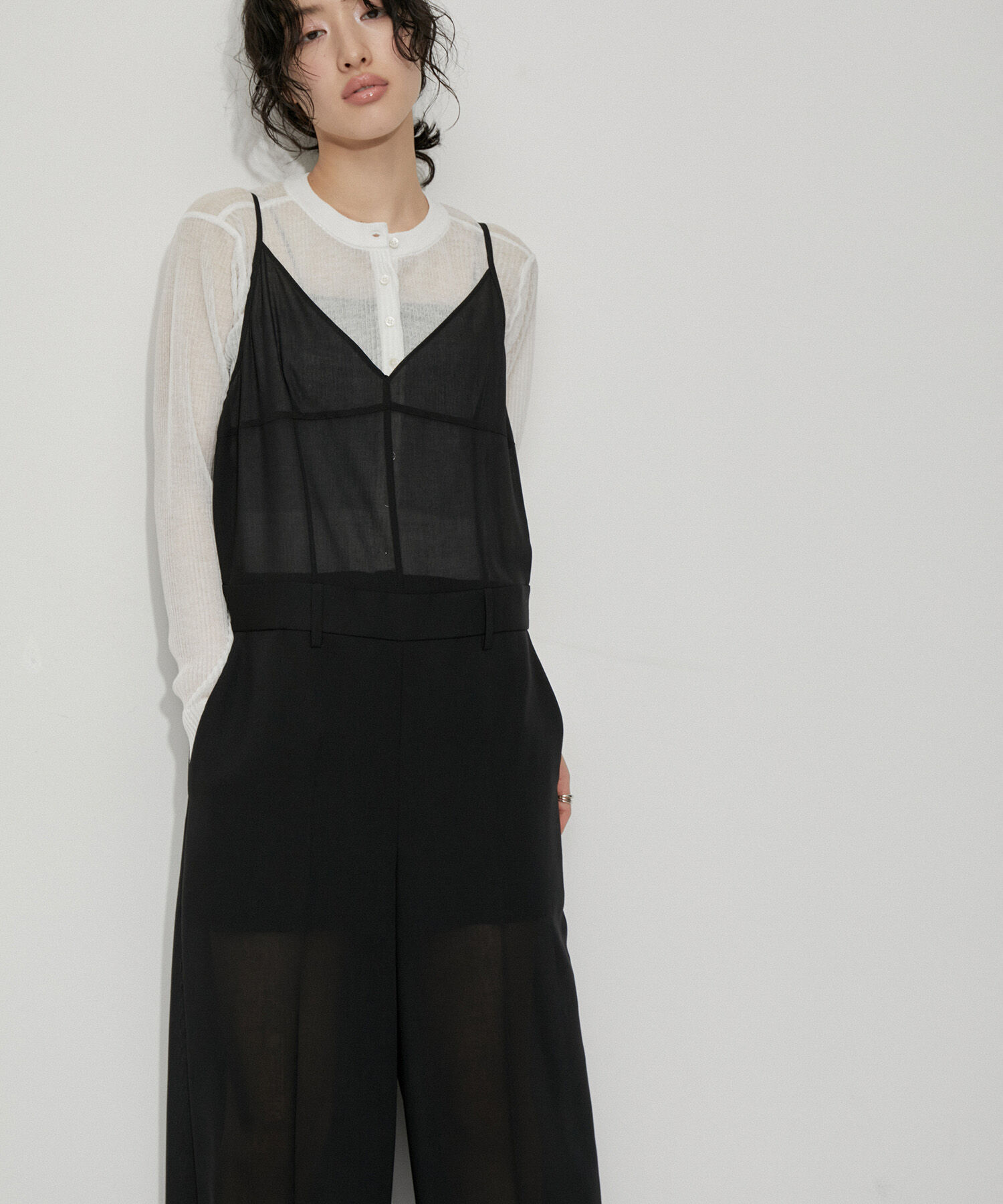 ADAM ET ROPE'「シアーキャミロンパース」|オールインワン|ブラック(01)