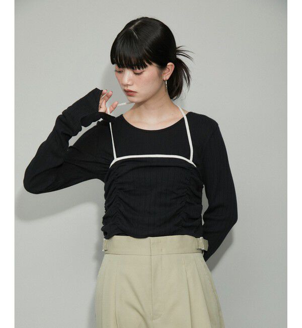 ADAM ET ROPE'「【WEB限定・洗える】シャーリングキャミレイヤードカットソートップス」|Tシャツ・カットソー|