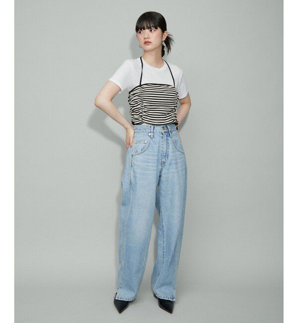 ADAM ET ROPE'「【WEB限定・洗える】シャーリングキャミレイヤードカットソートップス」|Tシャツ・カットソー|