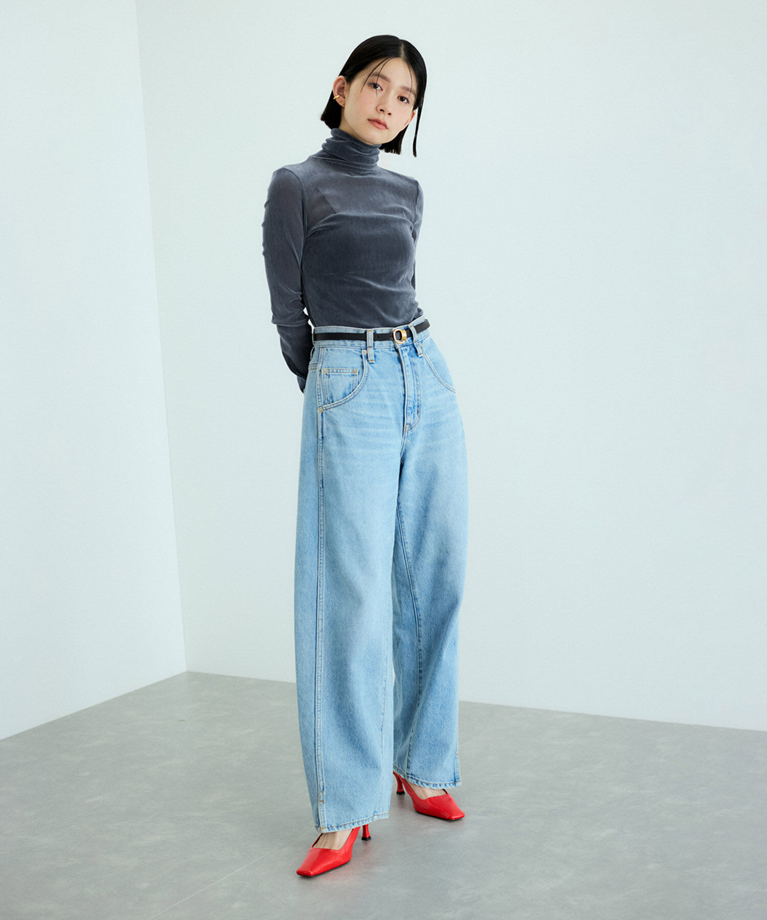 ADAM ET ROPE'「【洗える】タートルネックフロッキーチュールプルオーバー」|Tシャツ・カットソー|