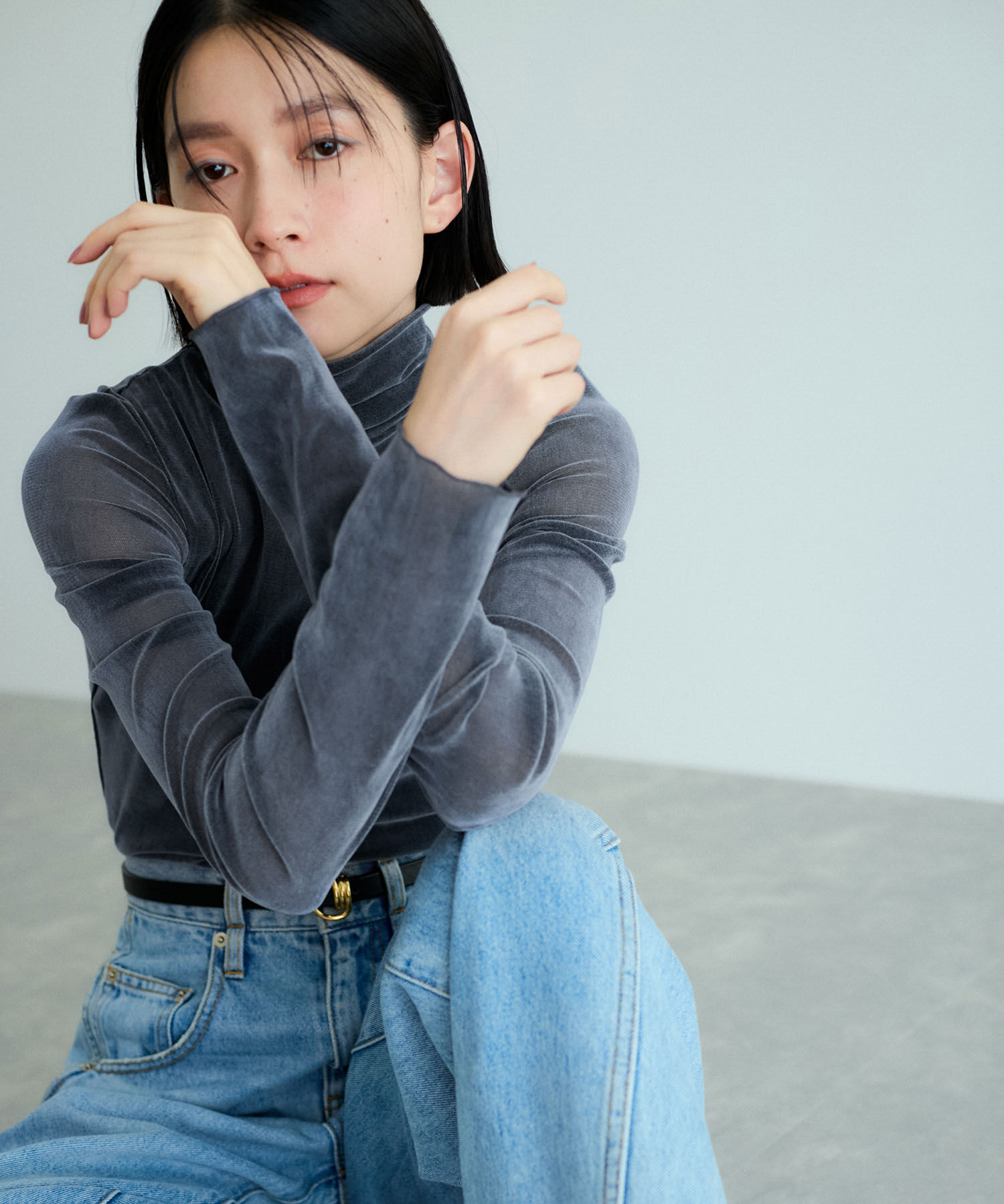 ADAM ET ROPE'「【洗える】タートルネックフロッキーチュールプルオーバー」|Tシャツ・カットソー|