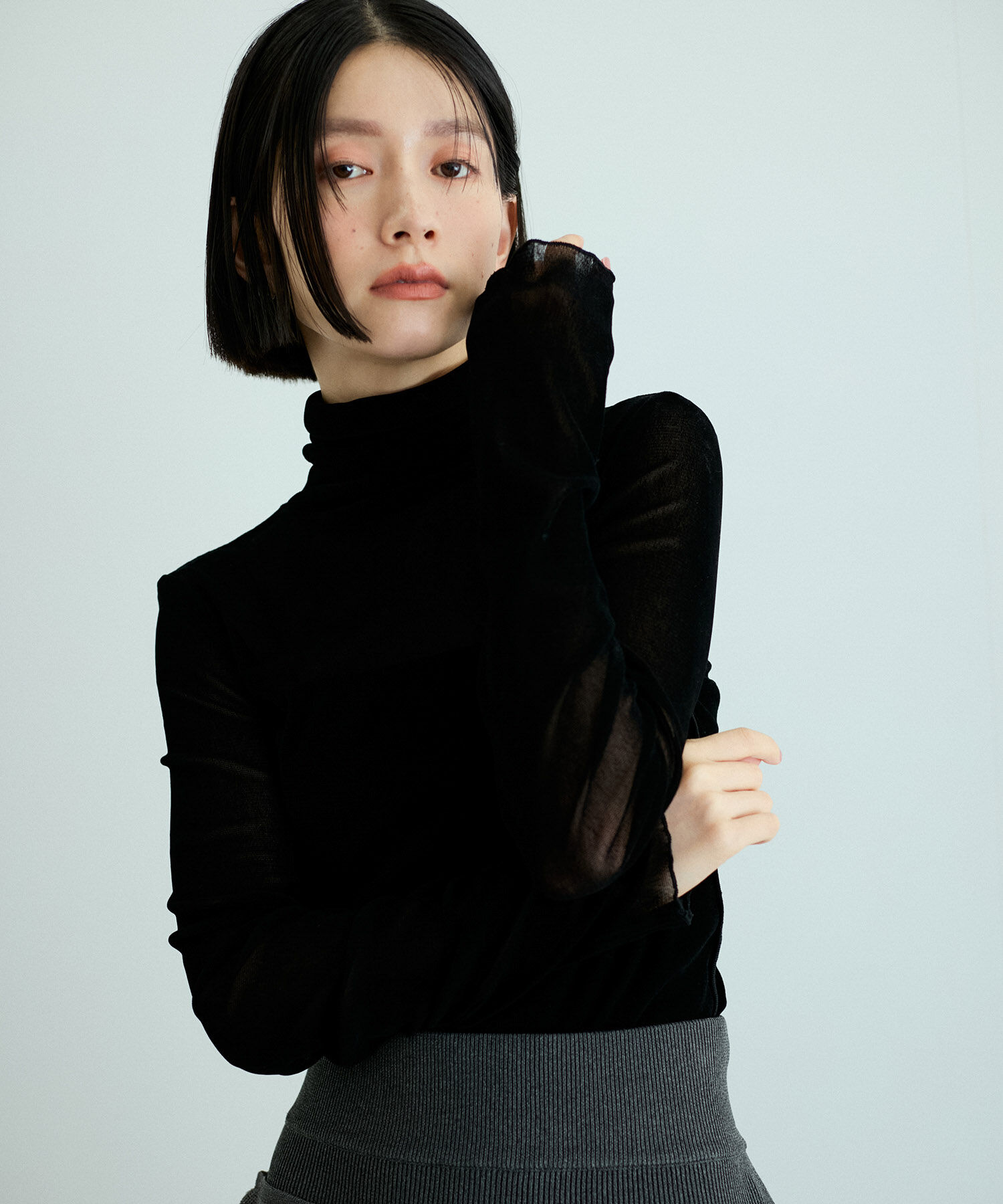 ADAM ET ROPE'「【洗える】タートルネックフロッキーチュールプルオーバー」|Tシャツ・カットソー|