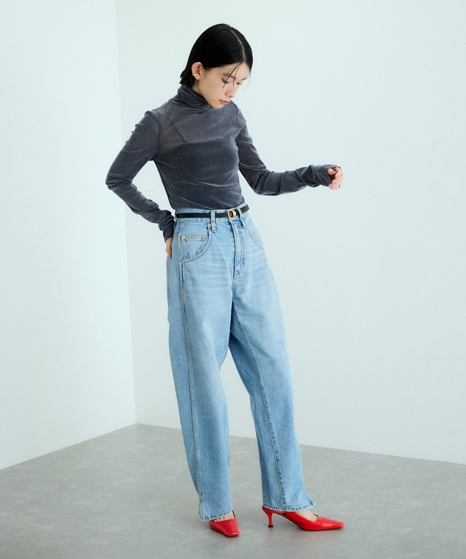 ADAM ET ROPE'「【洗える】タートルネックフロッキーチュールプルオーバー」|Tシャツ・カットソー|