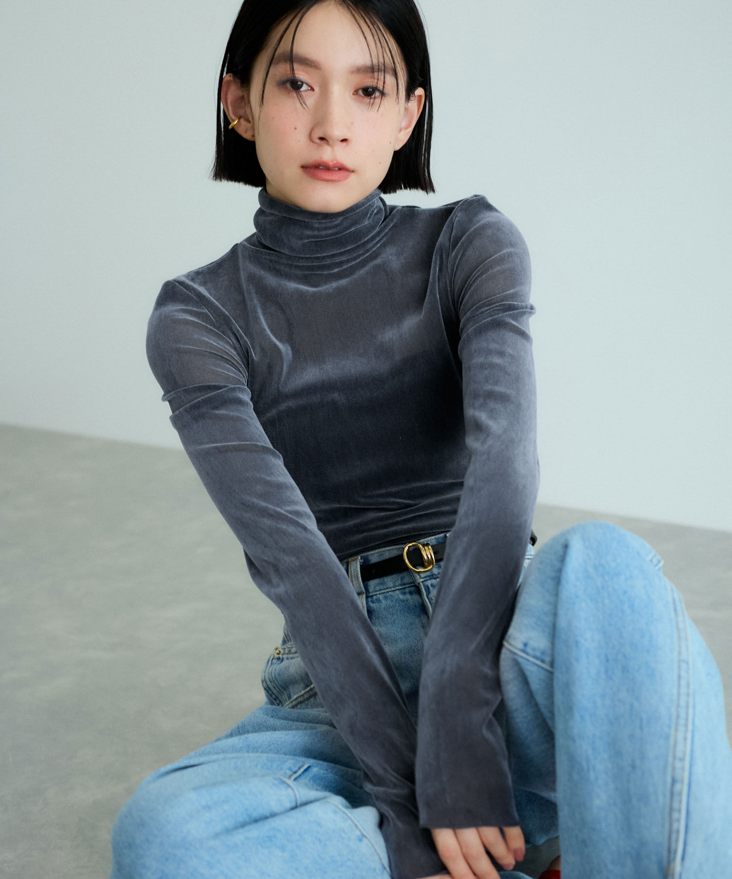 ADAM ET ROPE'「【洗える】タートルネックフロッキーチュールプルオーバー」|Tシャツ・カットソー|