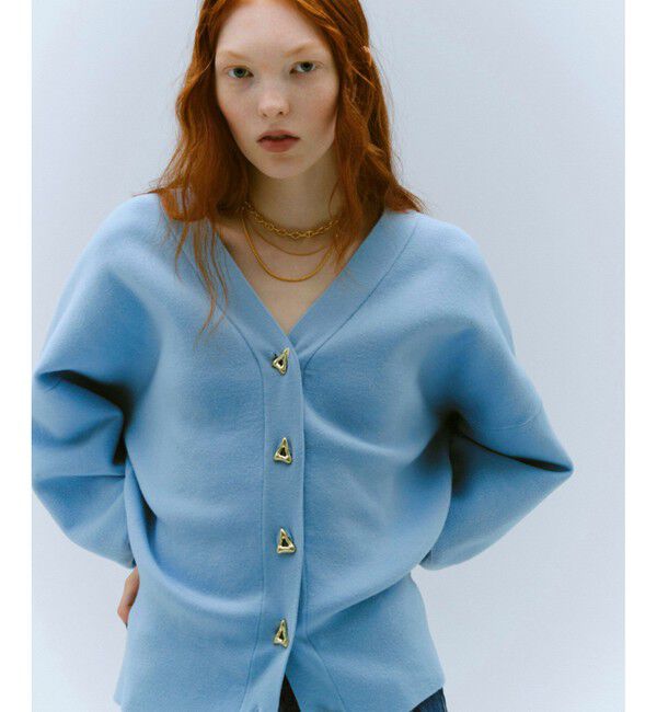 ADAM ET ROPE'「トライアングルボタンミドルカーディガン」|カーディガン|サックス