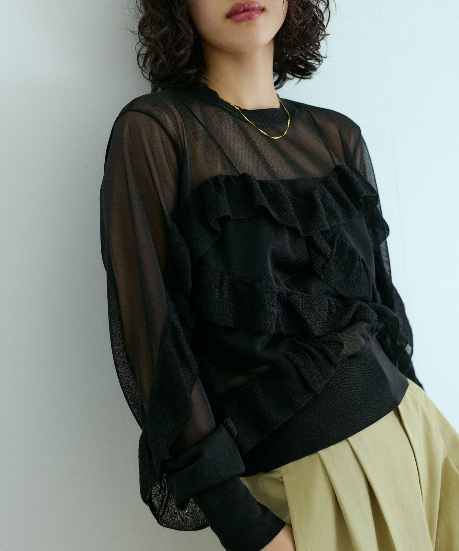 ADAM ET ROPE'「シアーラメフリルプルオーバー」|Tシャツ・カットソー|