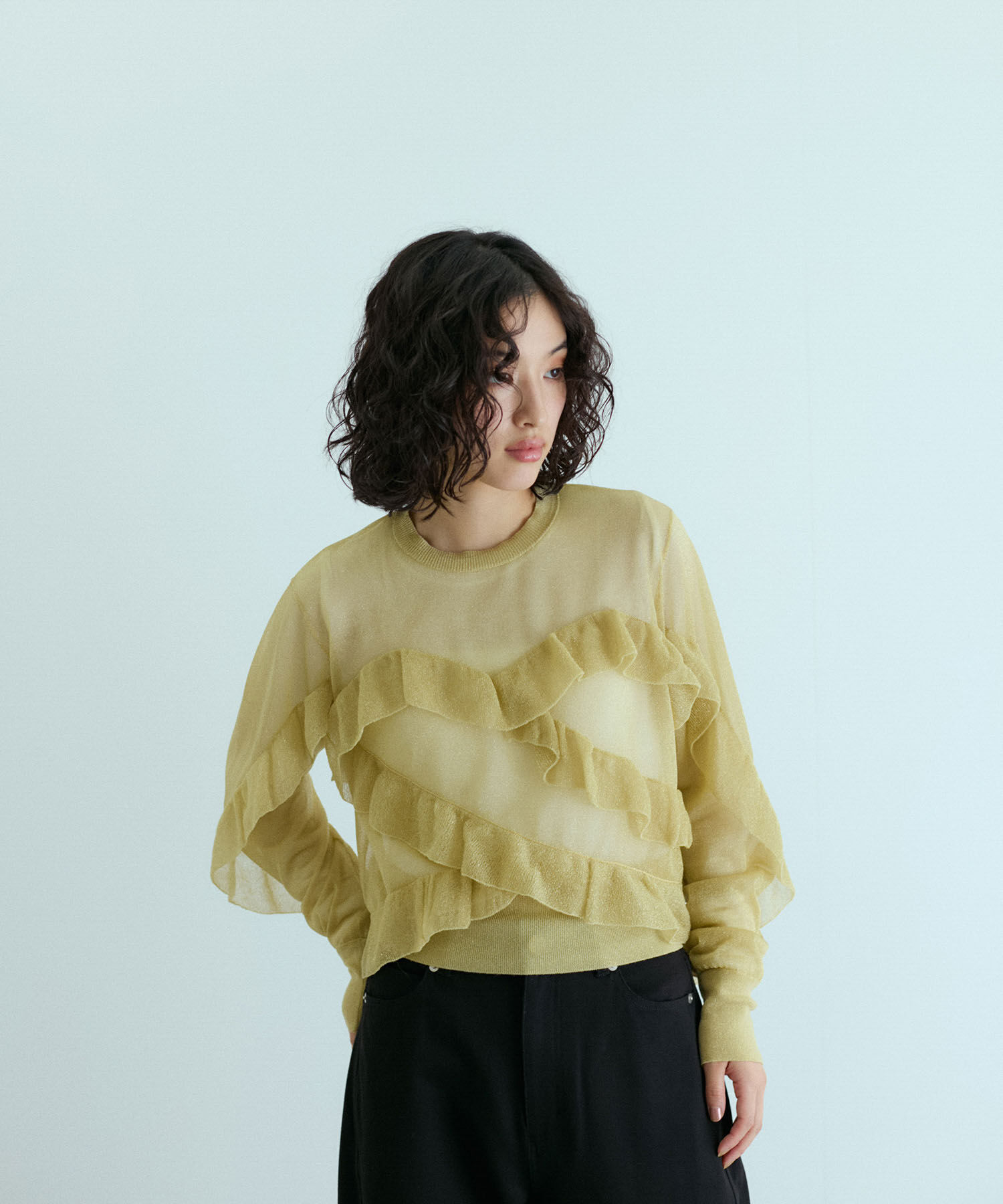 ADAM ET ROPE'「シアーラメフリルプルオーバー」|Tシャツ・カットソー|