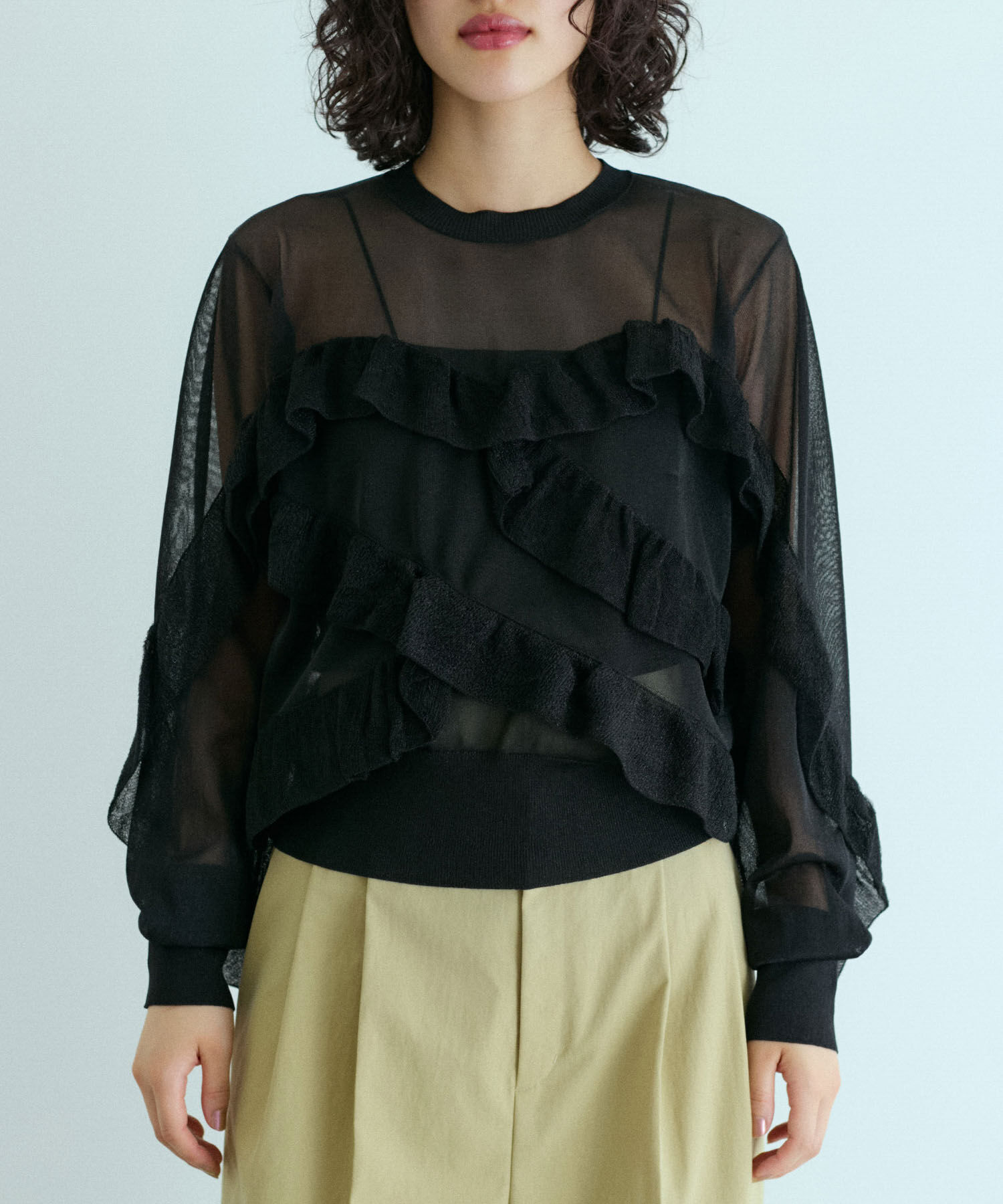 ADAM ET ROPE'「シアーラメフリルプルオーバー」|Tシャツ・カットソー|