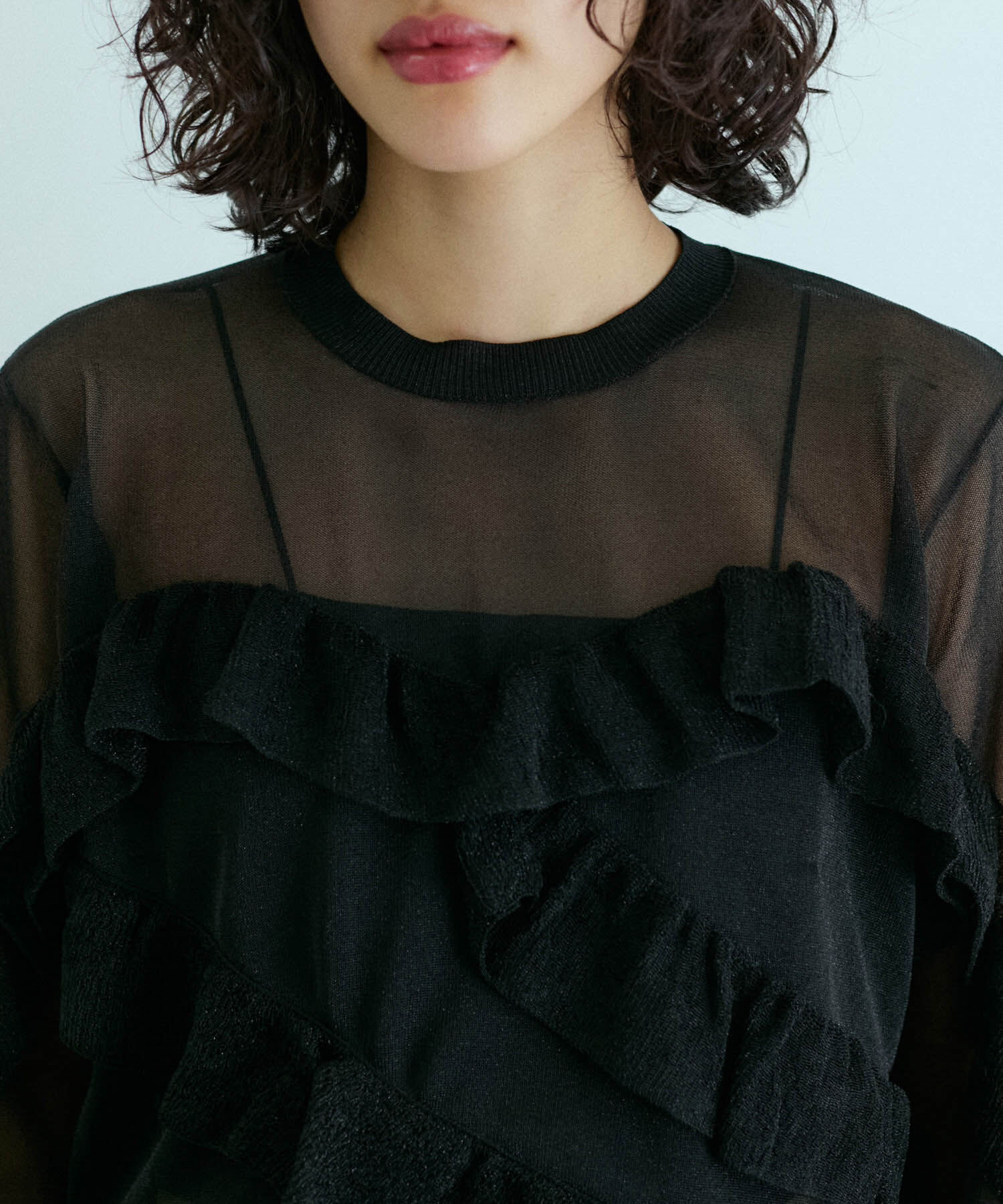 ADAM ET ROPE'「シアーラメフリルプルオーバー」|Tシャツ・カットソー|