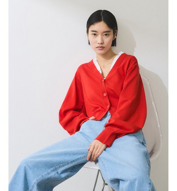 ADAM ET ROPE'「【WEB限定】フリルカラーカーディガン」|カーディガン|レッド(60)