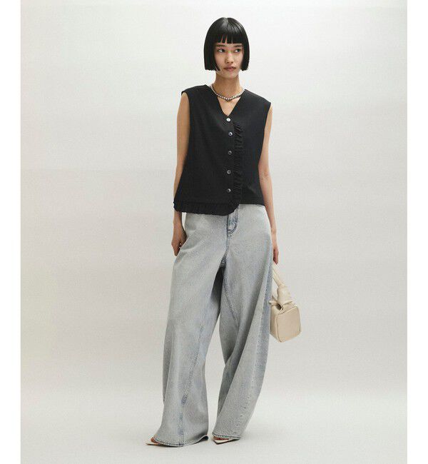 ADAM ET ROPE'「【WEB限定】ラッフルコンビスリーブレストップス」|Tシャツ・カットソー|