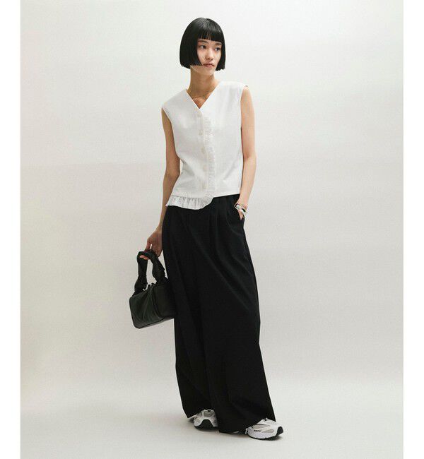 ADAM ET ROPE'「【WEB限定】ラッフルコンビスリーブレストップス」|Tシャツ・カットソー|