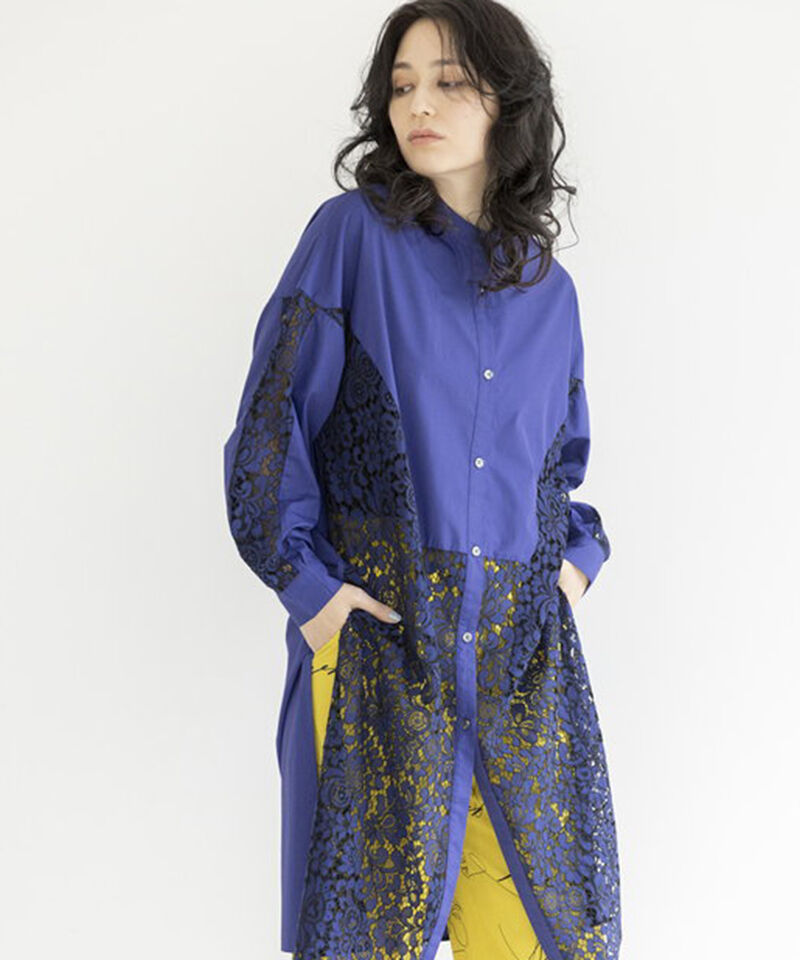  「レース切替ブラウス」|ワンピース|NAVY