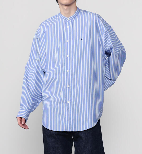 GYMPHLEX「Gymphlex | タイプライター バンドカラー長袖シャツ STRIPE MEN」|シャツ・ブラウス|BLUE系1