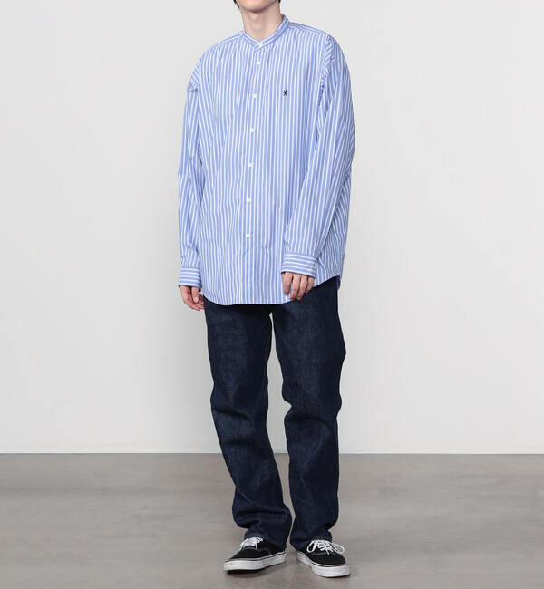 GYMPHLEX「Gymphlex | タイプライター バンドカラー長袖シャツ STRIPE MEN」|シャツ・ブラウス|